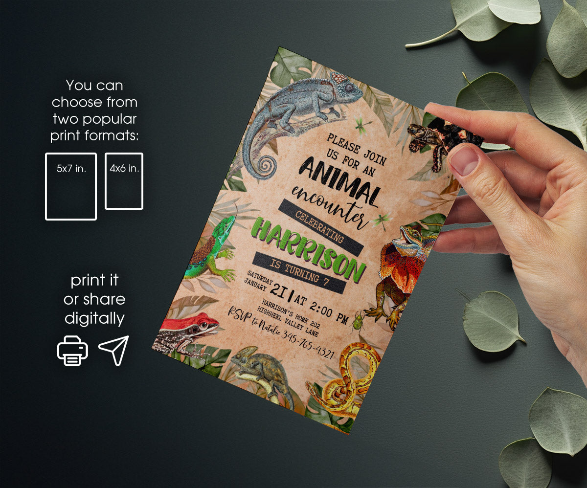 Reptile Lizard Snake customizable invitation template | Share or Print | VA006