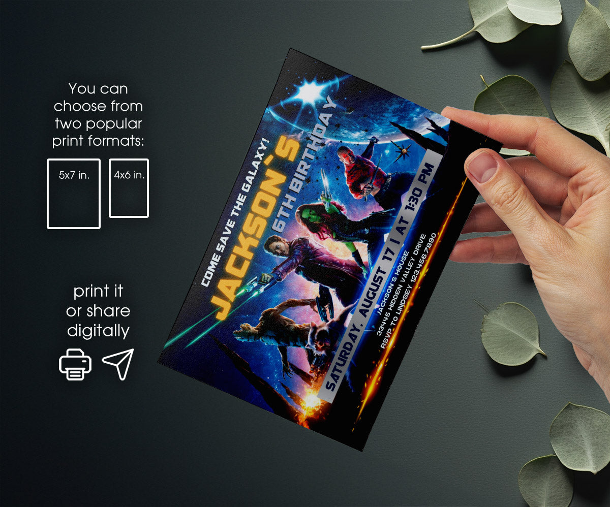 Guardians of The Galaxy Superhero customizable invitation template | Share or Print | boy | NY146