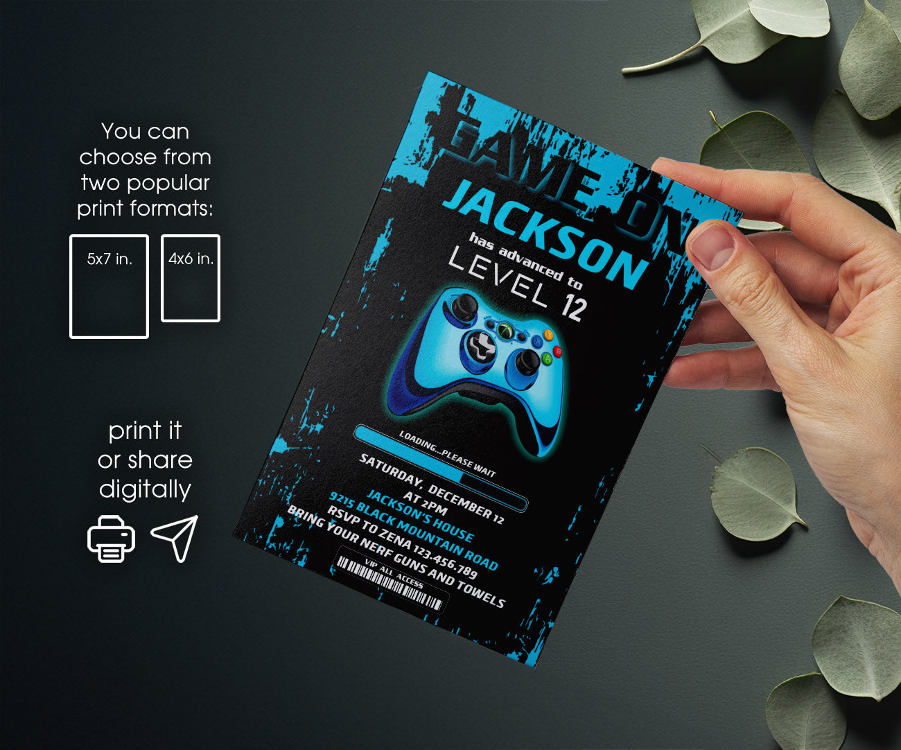 Gamer Party customizable invitation template | Share or Print | boy | ZX877