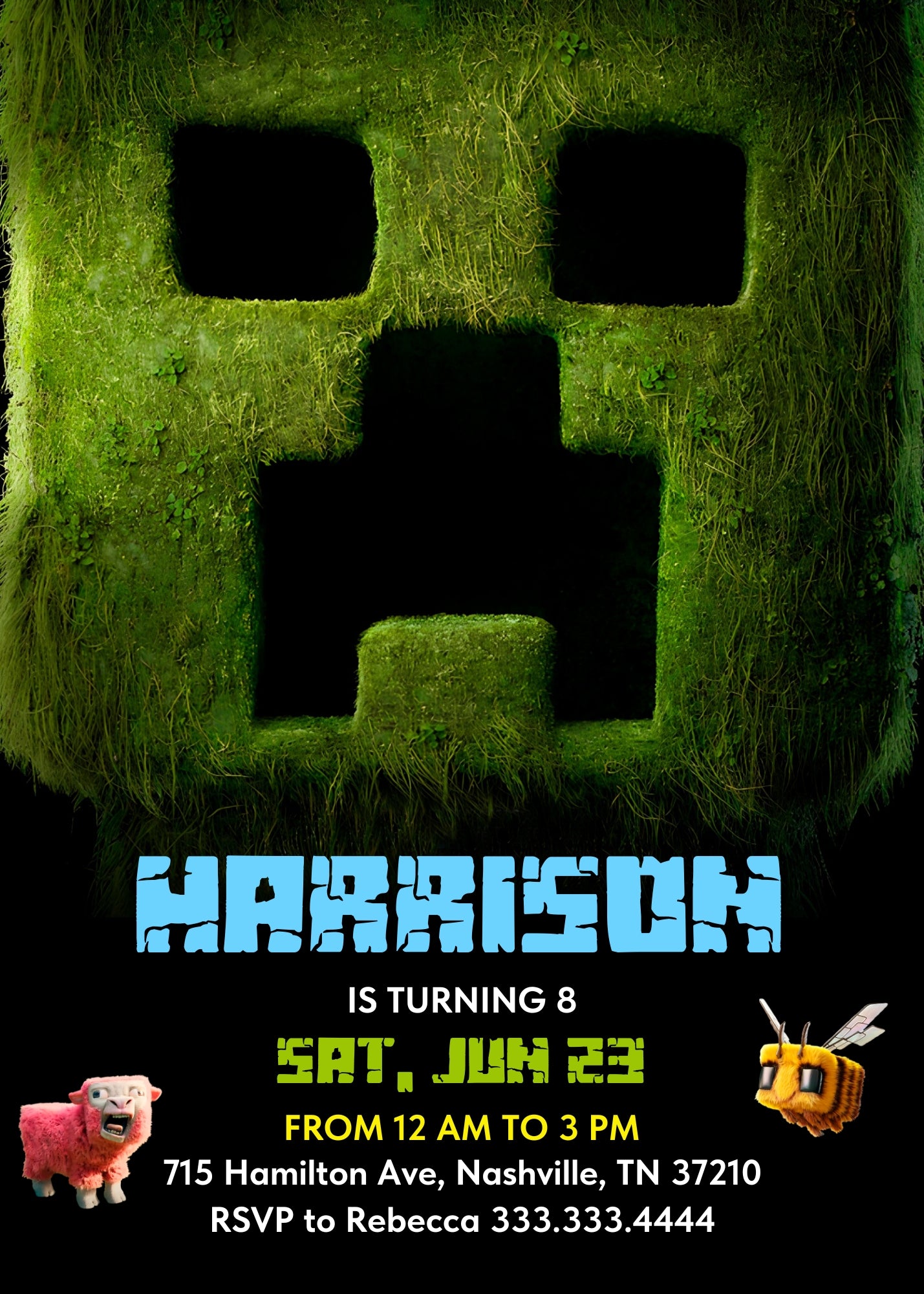 Minecraft Movie Gamer customizable invitation template | Share or Print | FD133