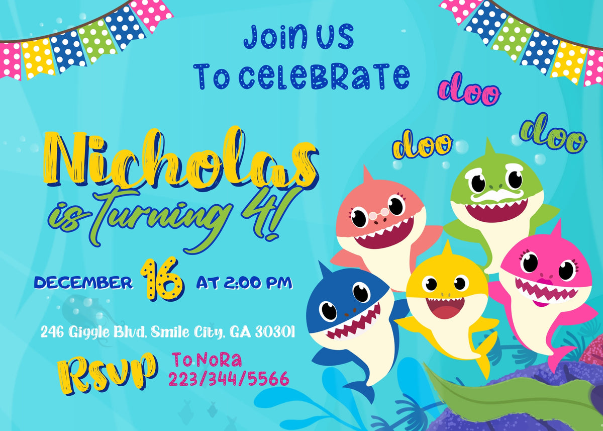 Baby Shark customizable invitation template | Share or Print | YS754