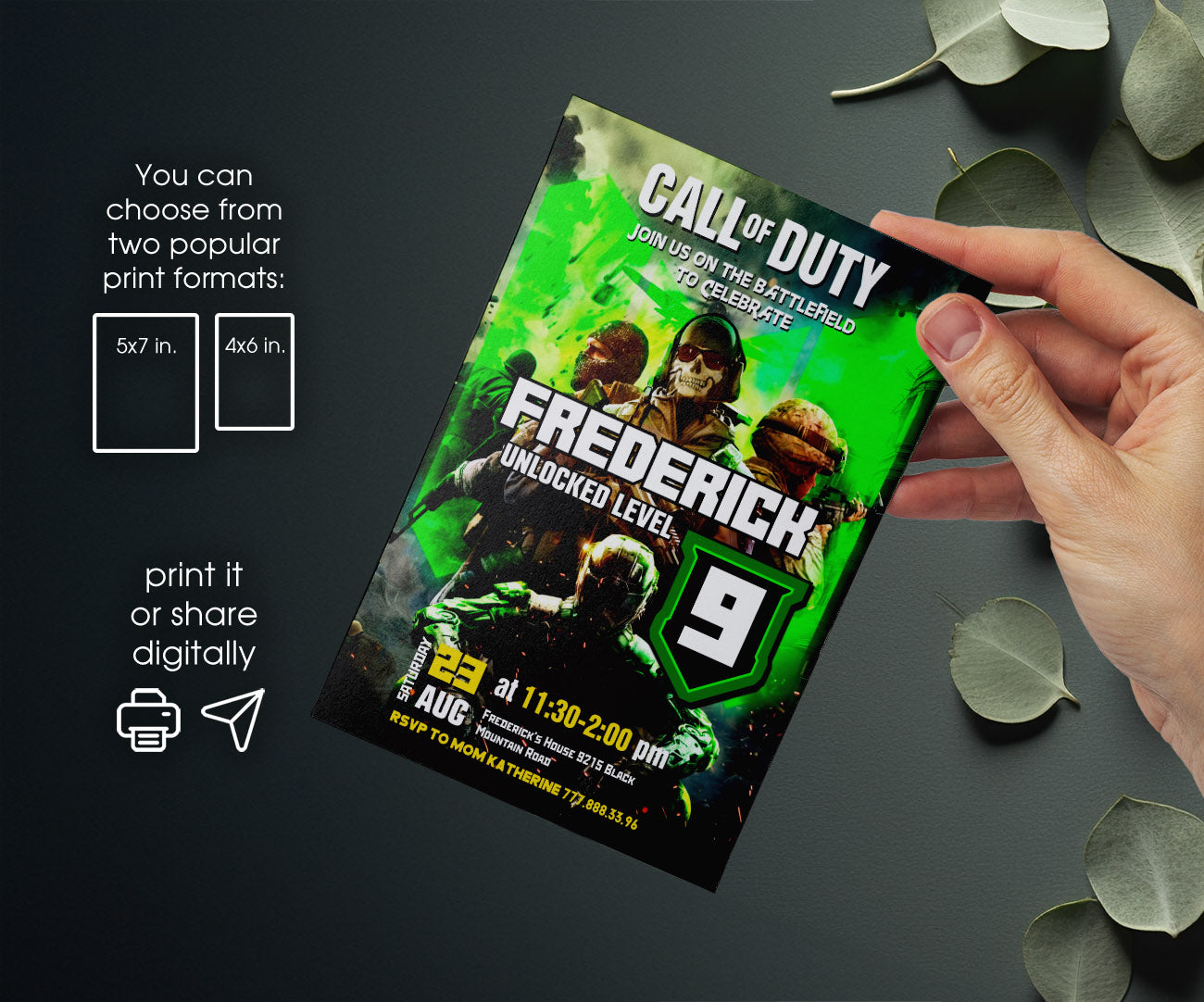 Call of Duty Gamer customizable invitation template | Share or Print | boy | HV810