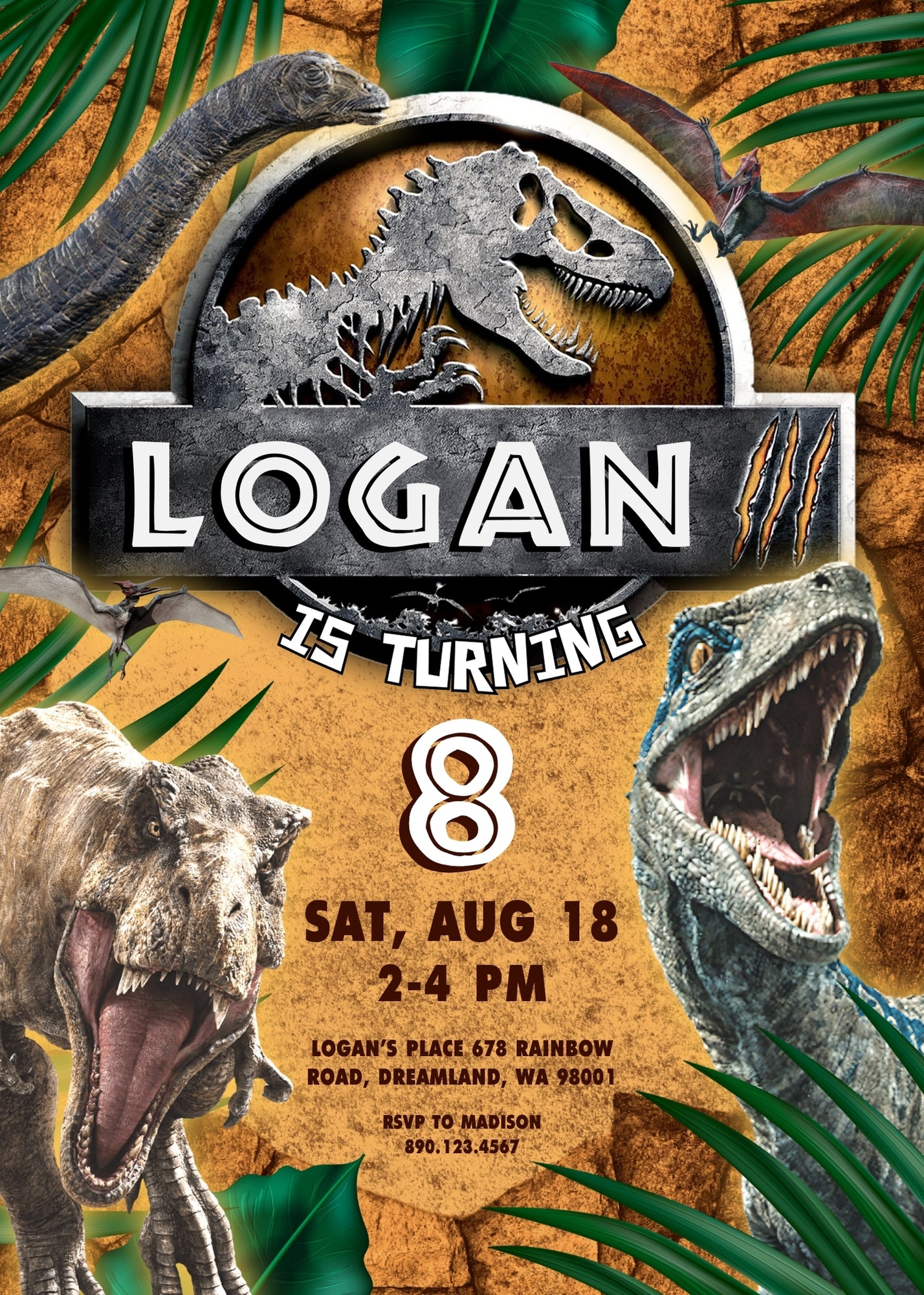 Jurassic Park Dinosaur customizable invitation template | Share or Print | BI264