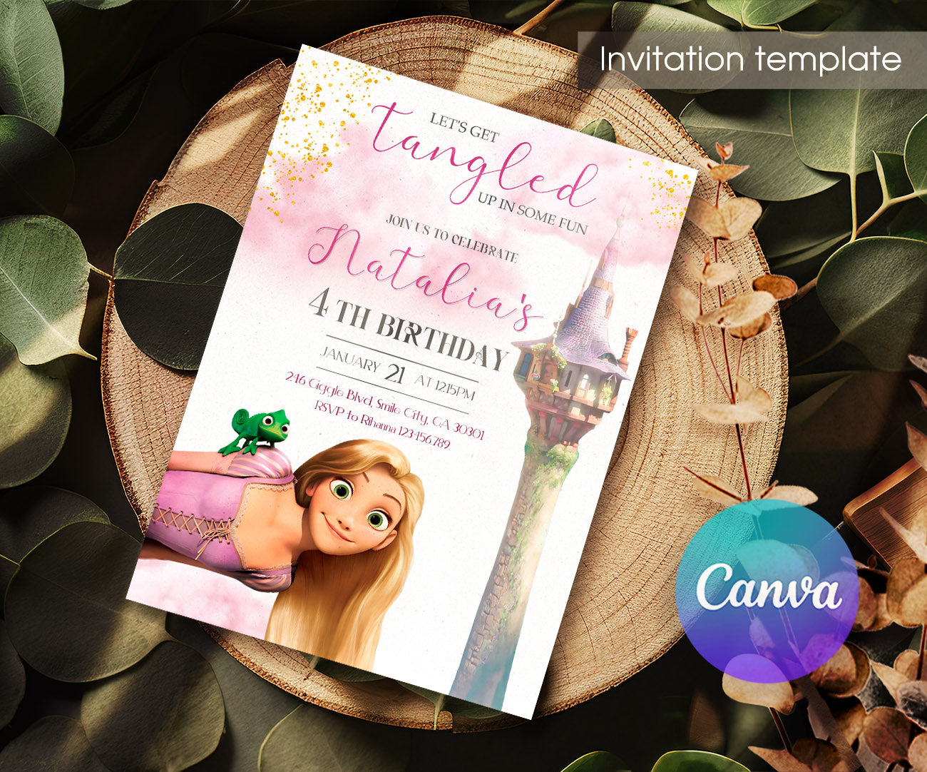 Rapunzel Princess Tangled customizable invitation template | Share or Print | girl | HC878