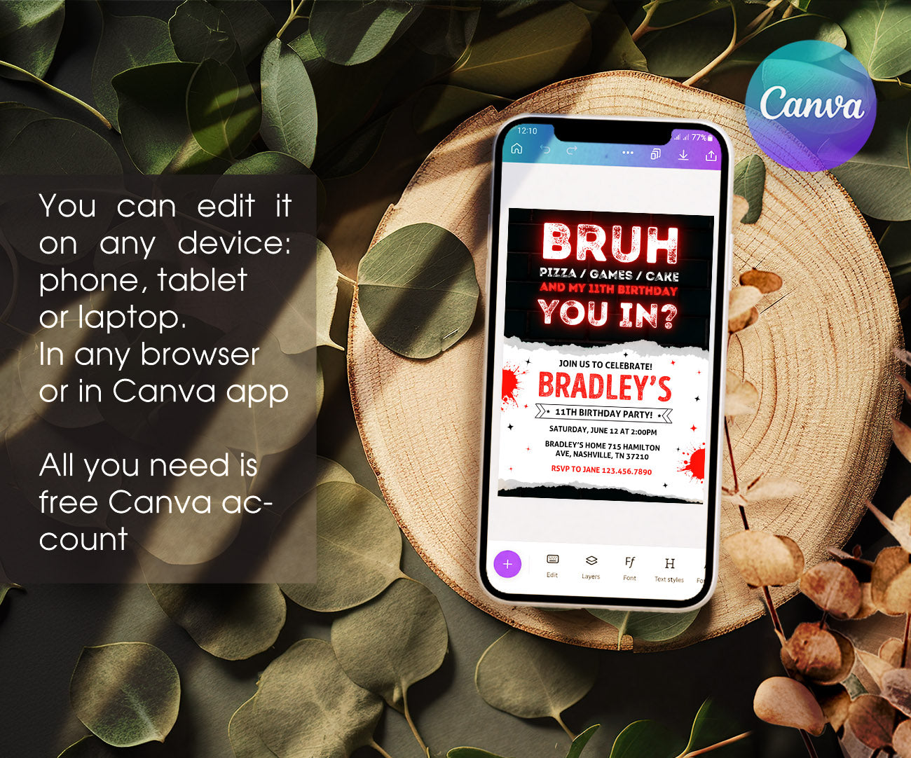 Bruh Gamer customizable invitation template | Share or Print | boy | OS045