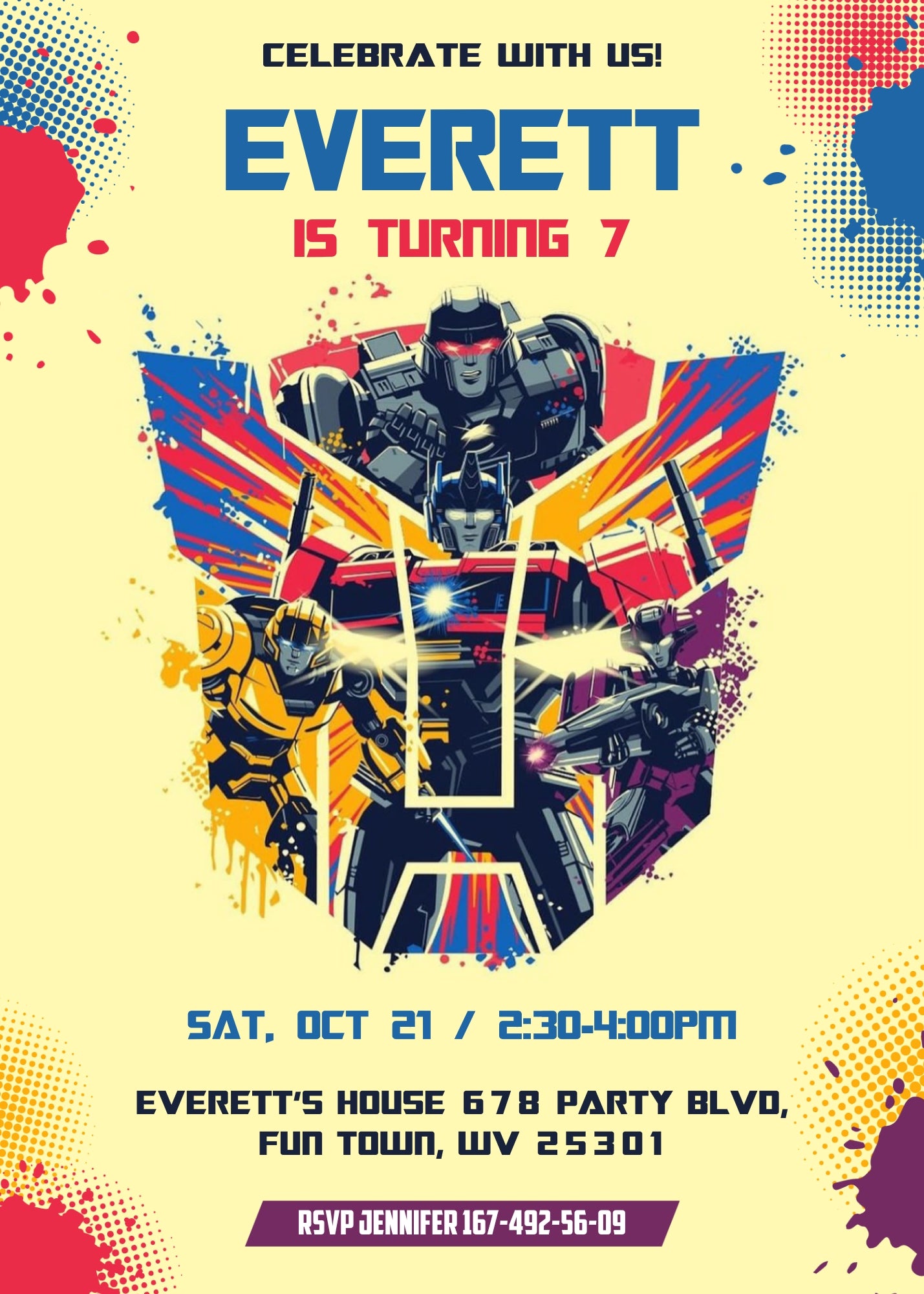 Transformers One Rescue Bots customizable invitation template | Share or Print | boy | ZO033