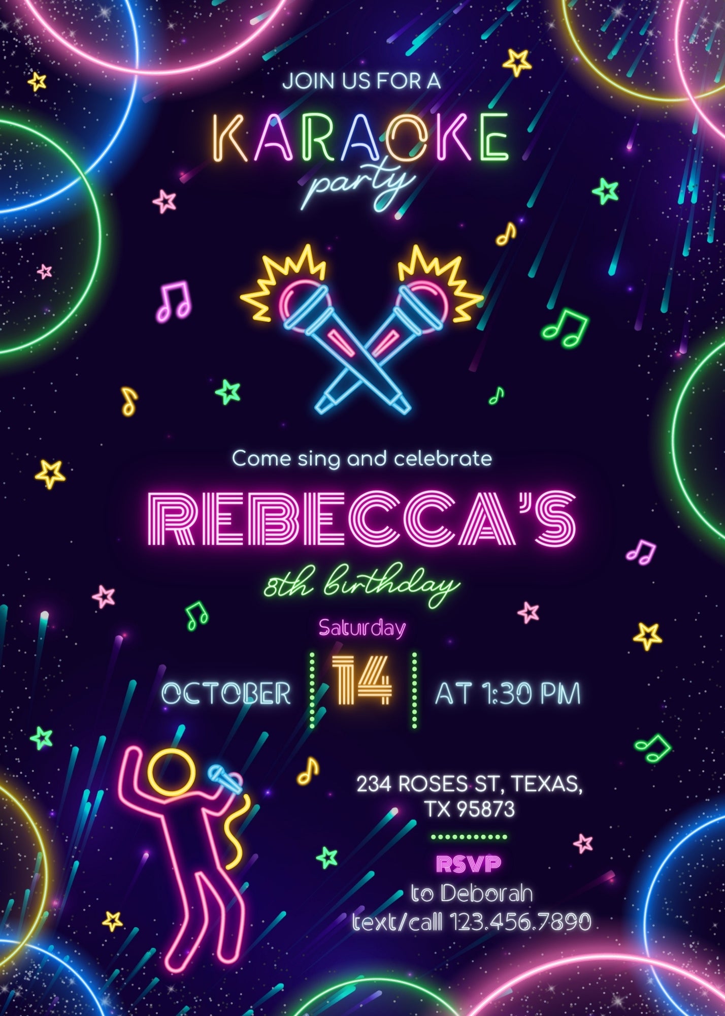 Karaoke Sing Glow customizable invitation template | Share or Print | PY205