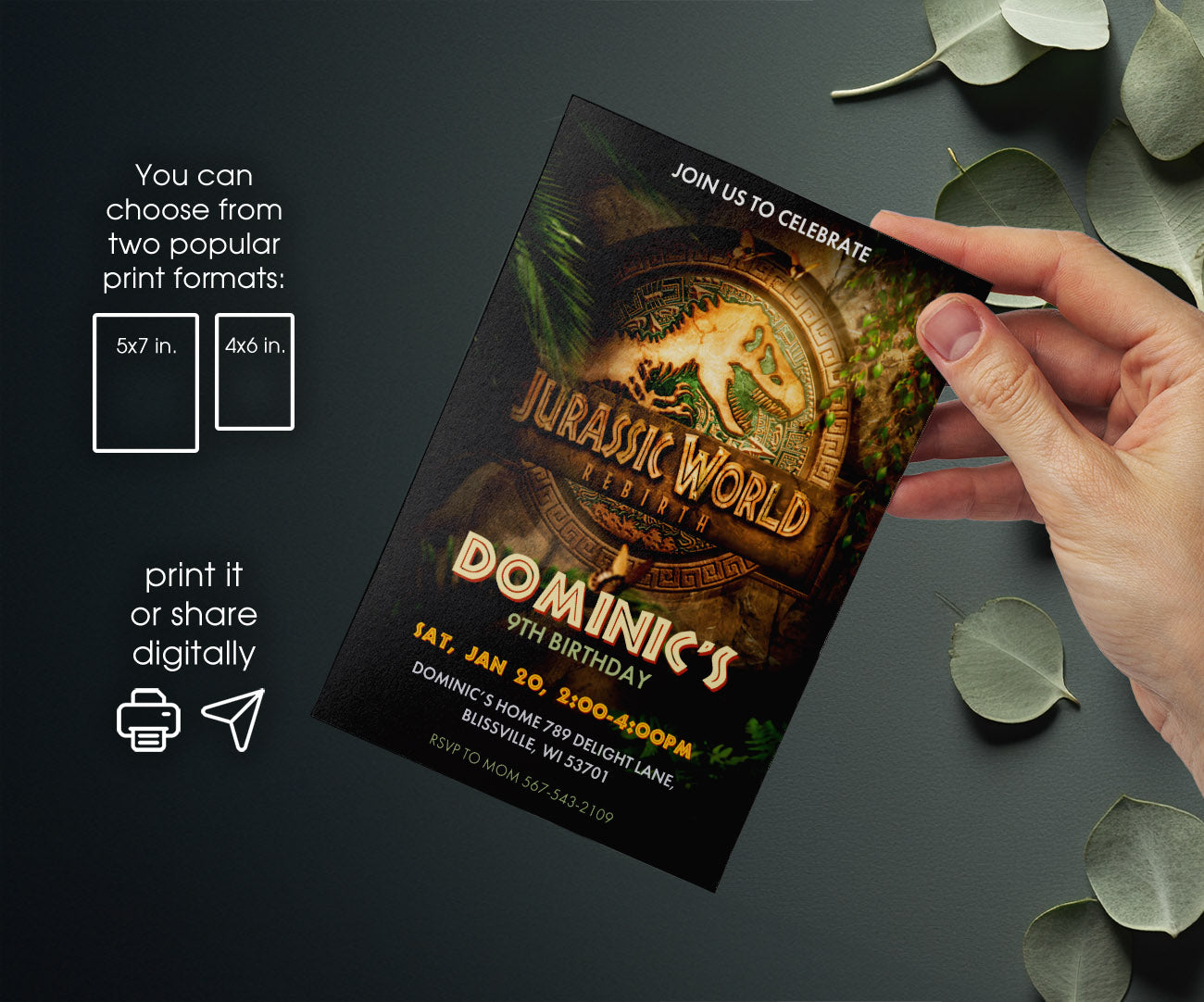 Jurassic World Rebirth Dinosaur customizable invitation template | Share or Print | WA079