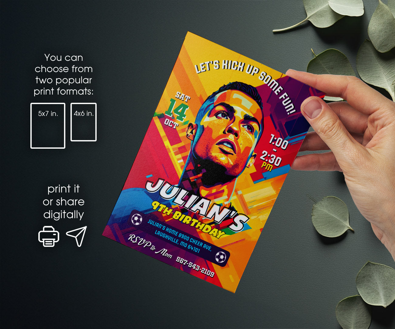 Ronaldo Fifa Soccer customizable invitation template | Share or Print | DV111