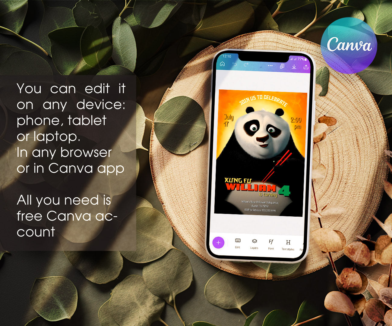 Kung Fu Panda Po customizable invitation template | Share or Print | XZ635
