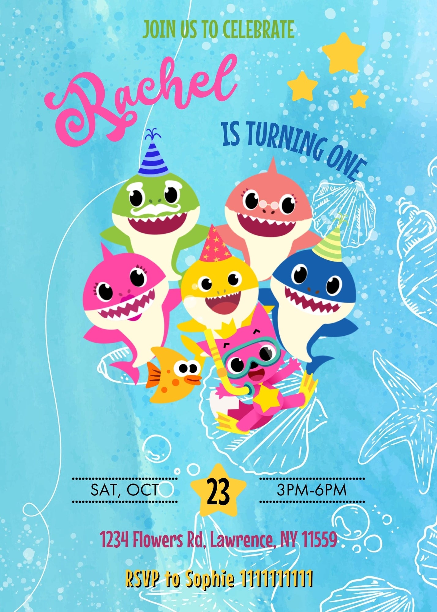 Baby Shark customizable invitation template | Share or Print | ZV379
