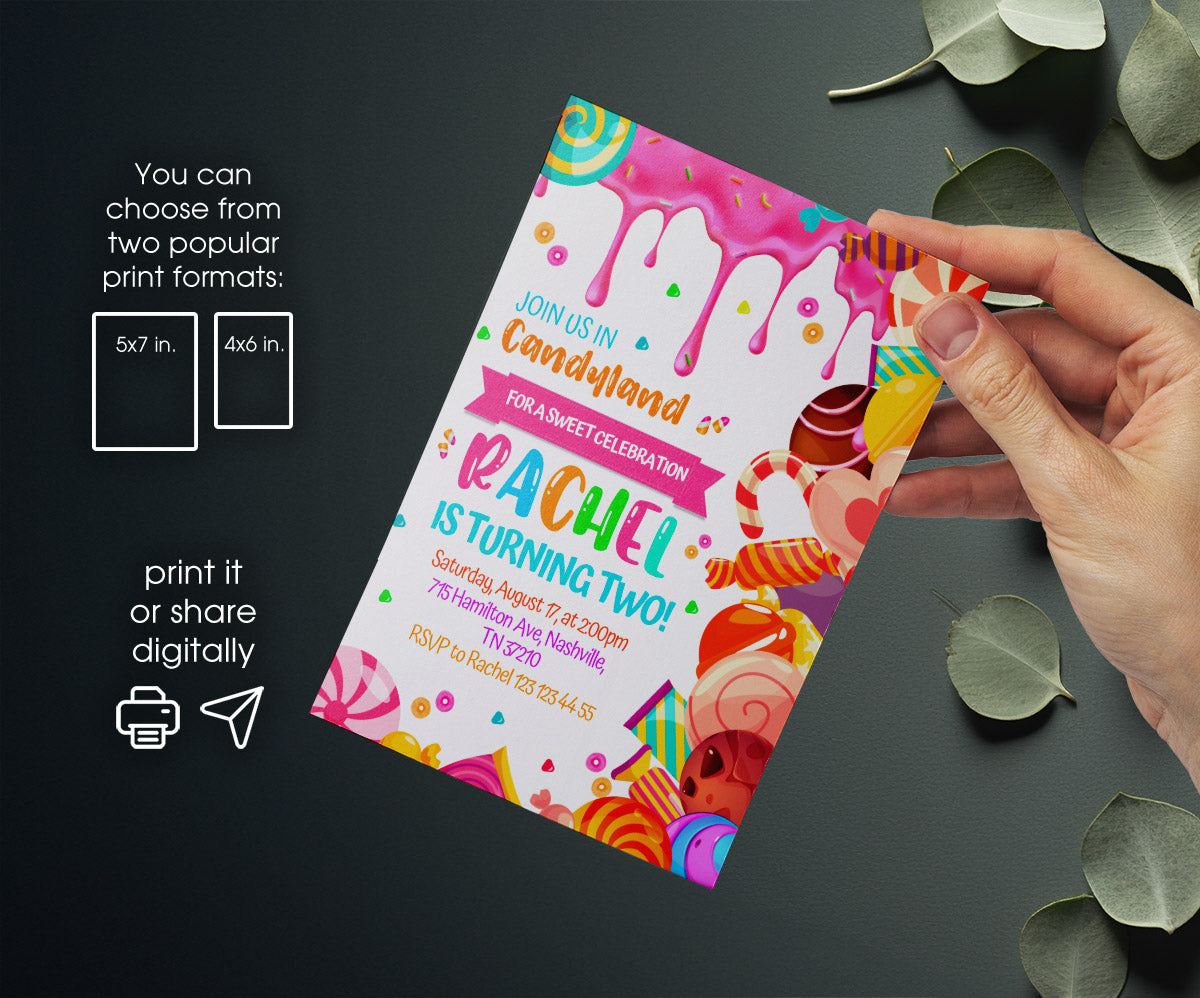 Candy Land Lollipop customizable invitation template | Share or Print | girl | EI101