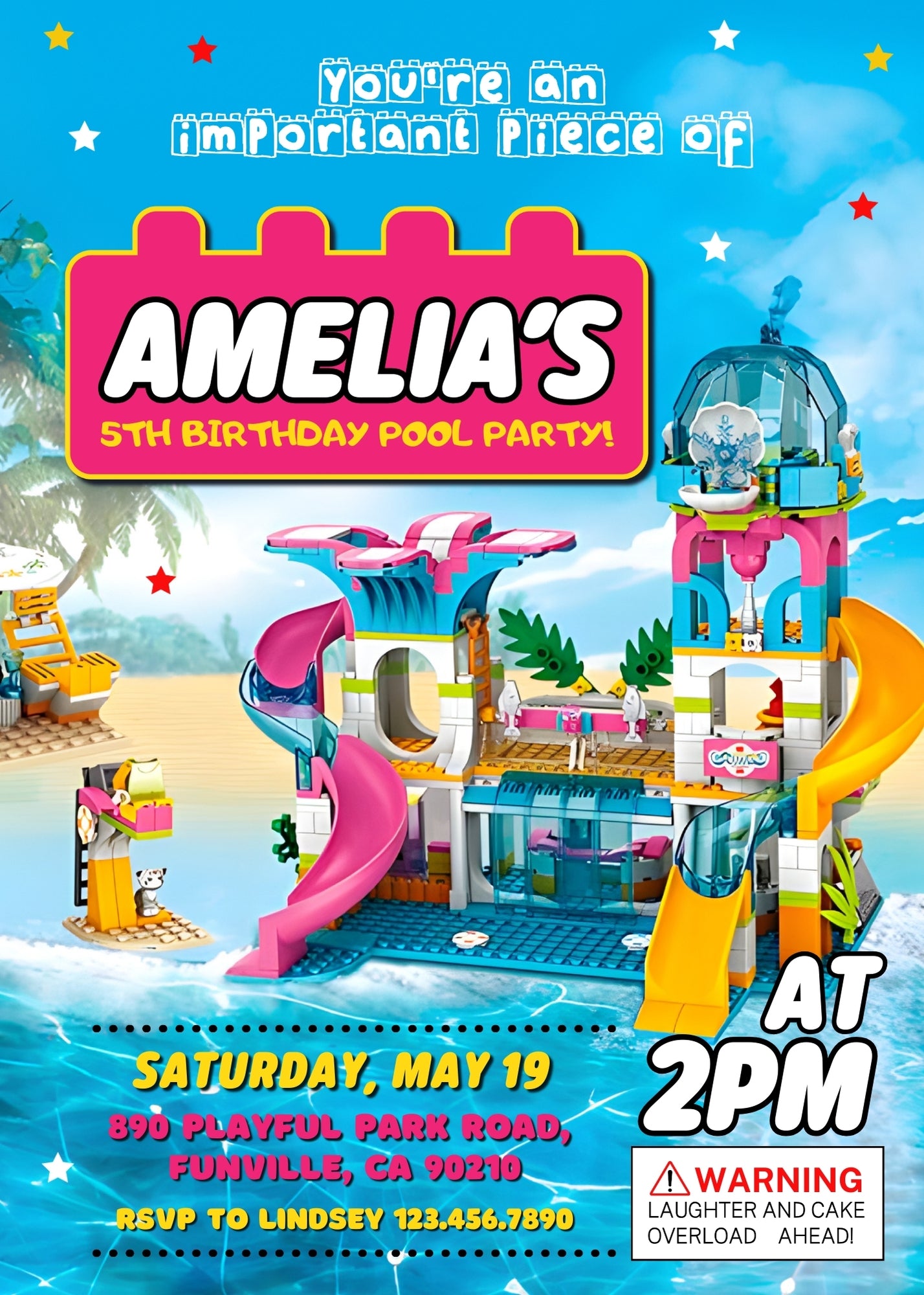 Lego Swimming Pool customizable invitation template | Share or Print | CR936