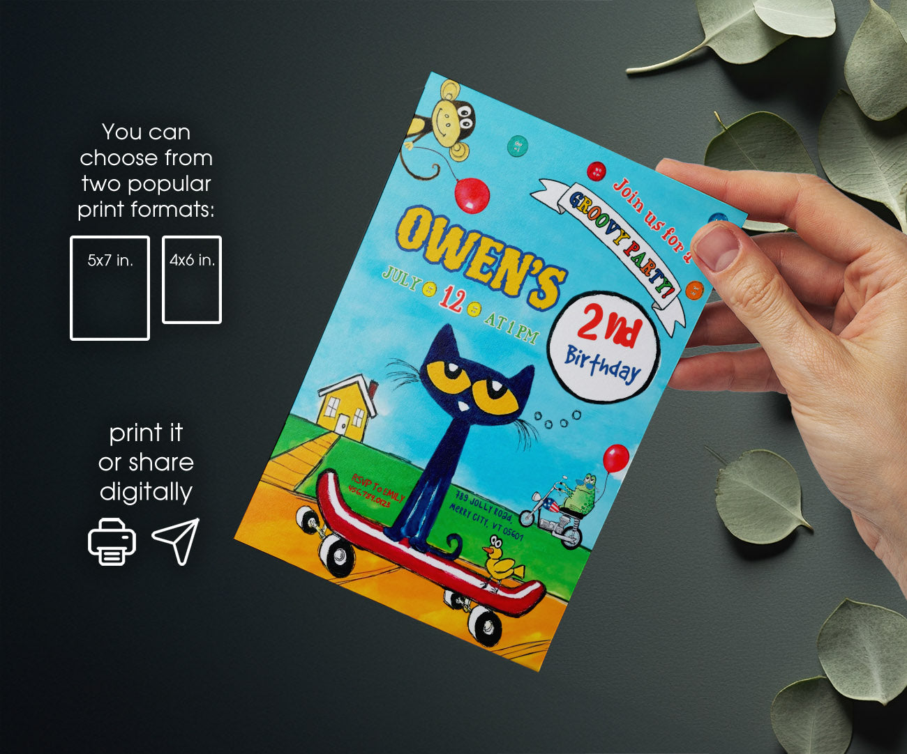 Pete the Cat customizable invitation template | Share or Print | DS418