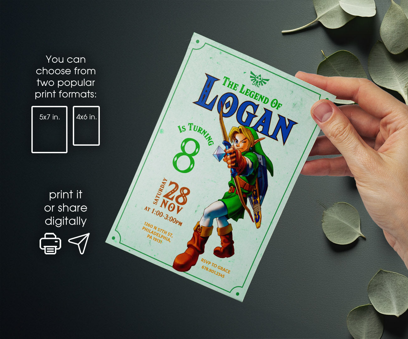 Legend of Zelda Gamer customizable invitation template | Share or Print | PW537
