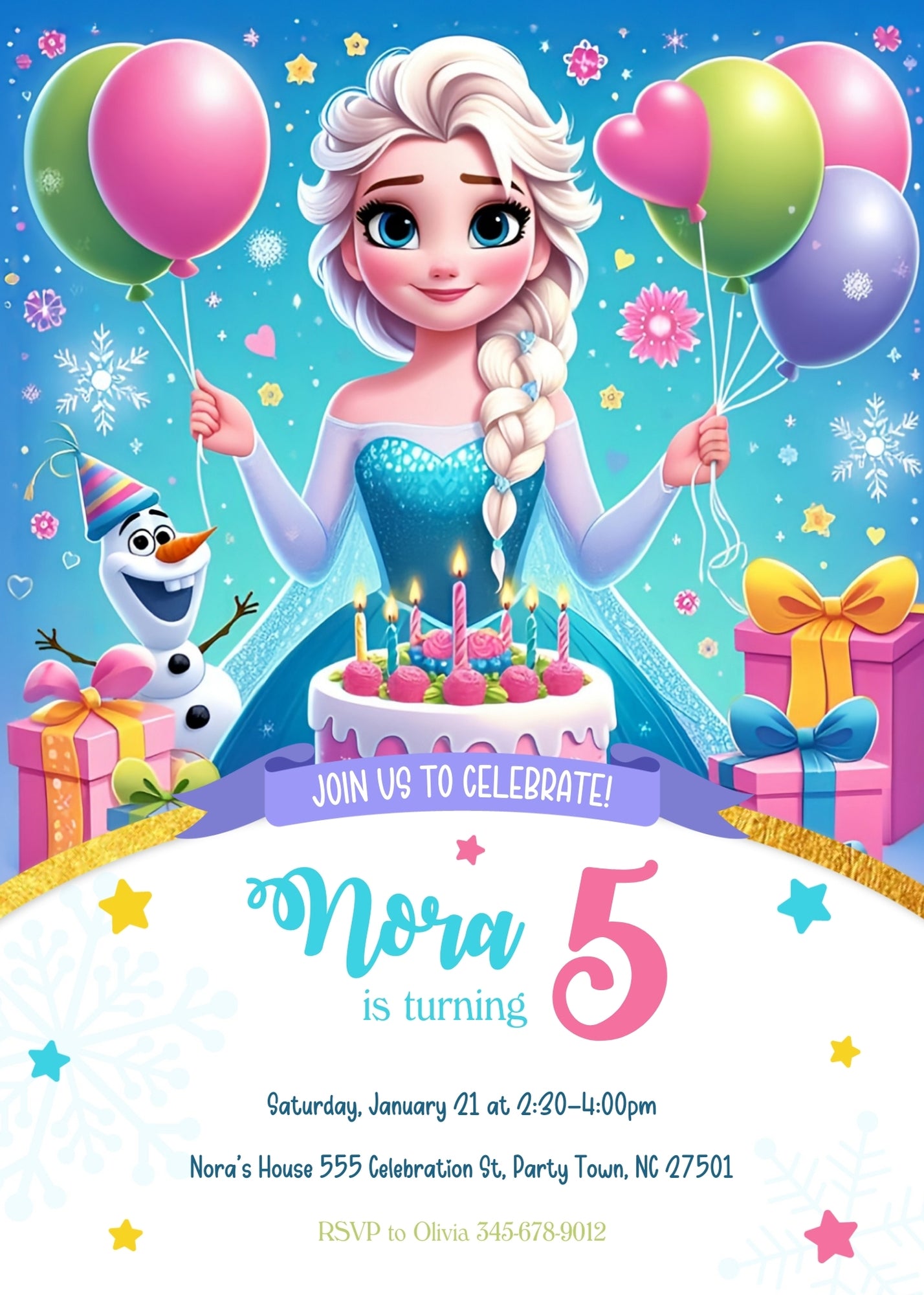 Frozen Elsa customizable invitation template | Share or Print | girl | ZD630