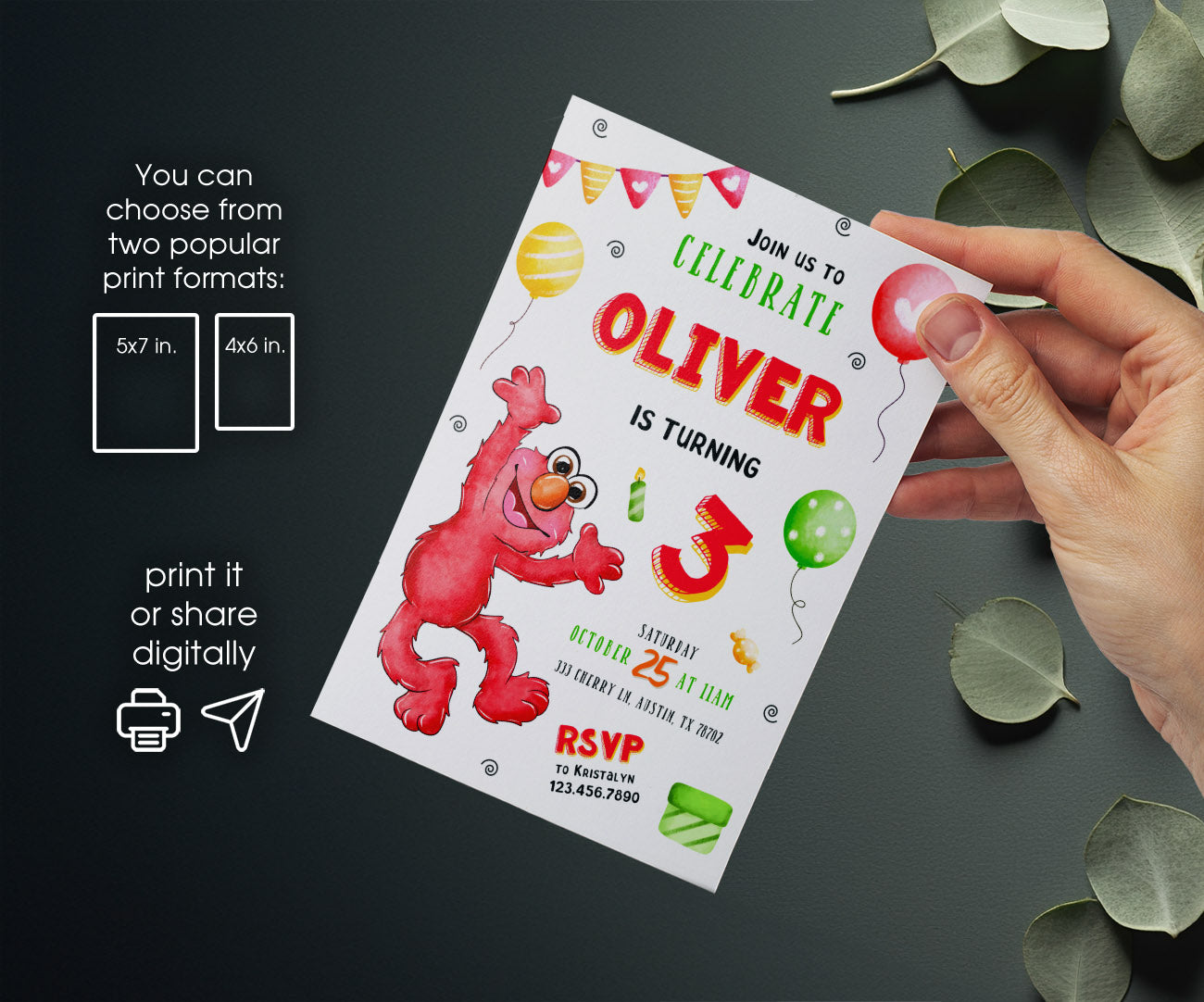 Sesame Street Elmo customizable invitation template | Share or Print | HW719