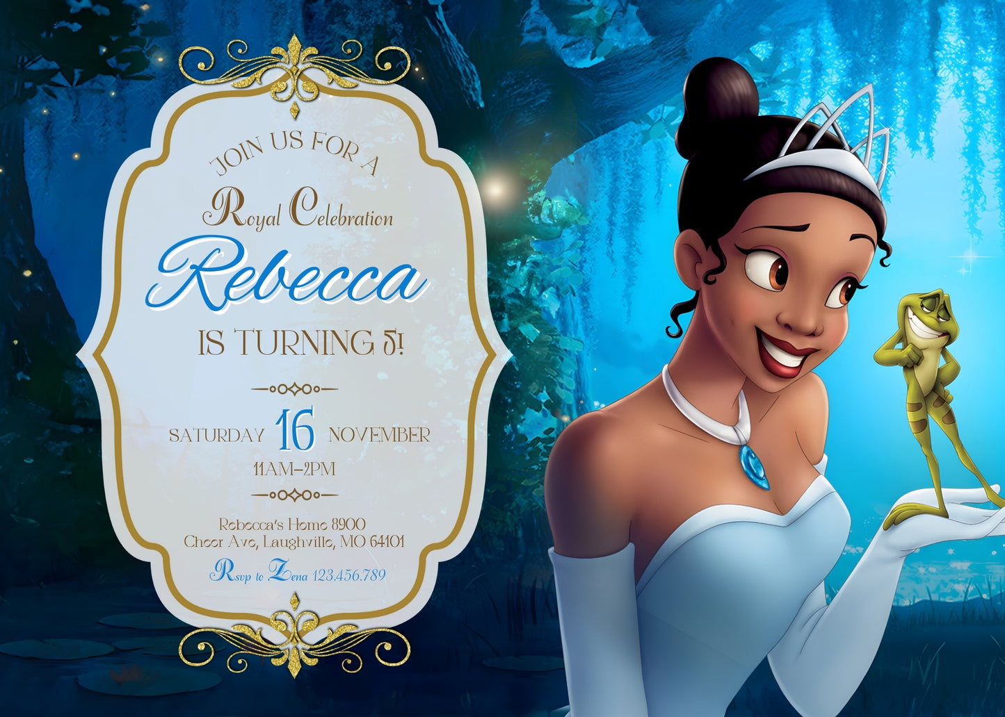 Tiana Frog Princess customizable invitation template | Share or Print | girl | QB660