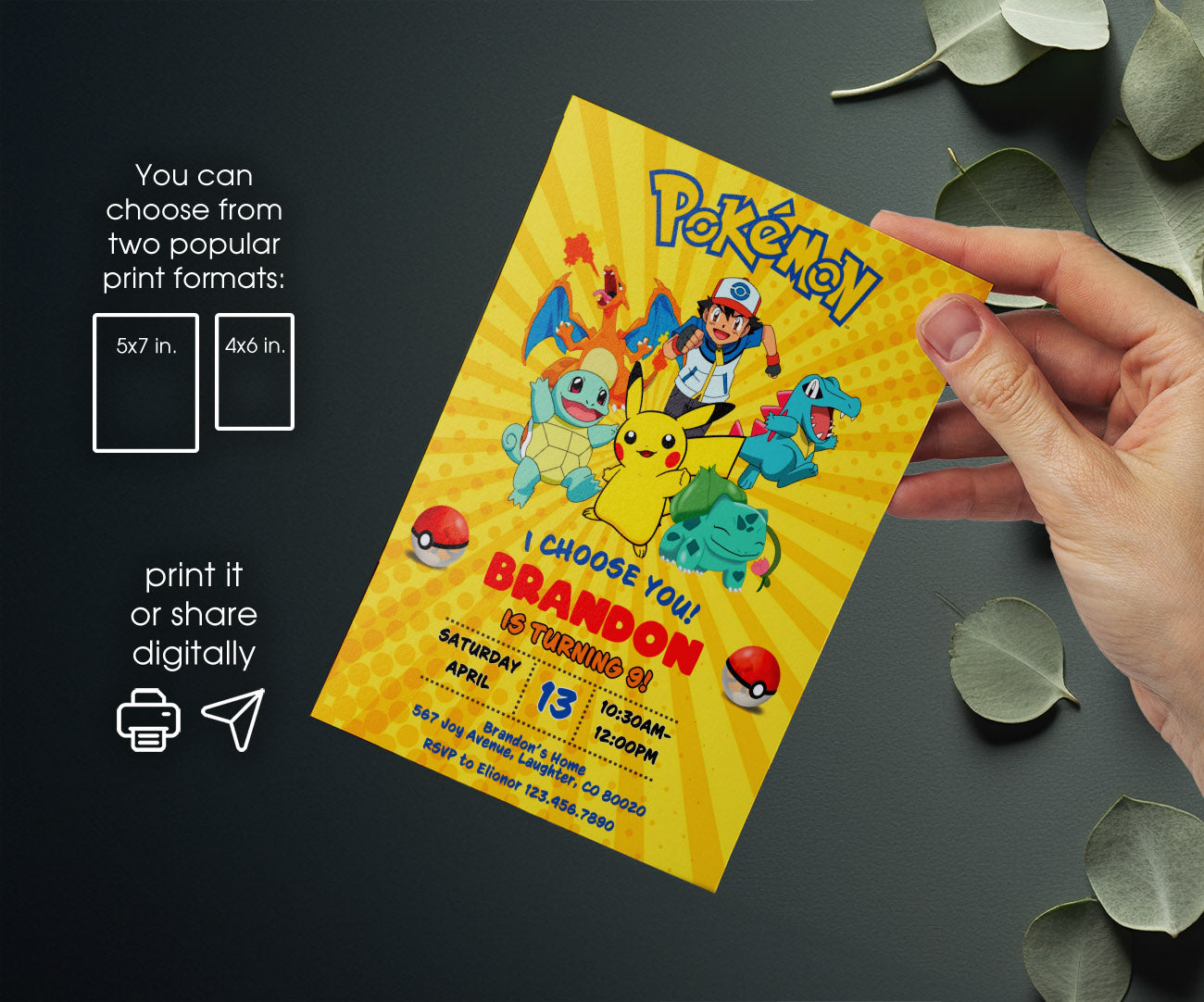 Pokemon Pikachu customizable invitation template | Share or Print | PM390