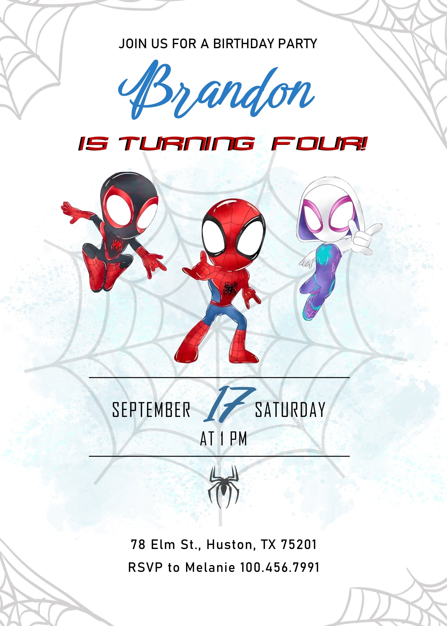 Spidey and His Amazing Friends customizable invitation template | Share or Print | boy | TQ809