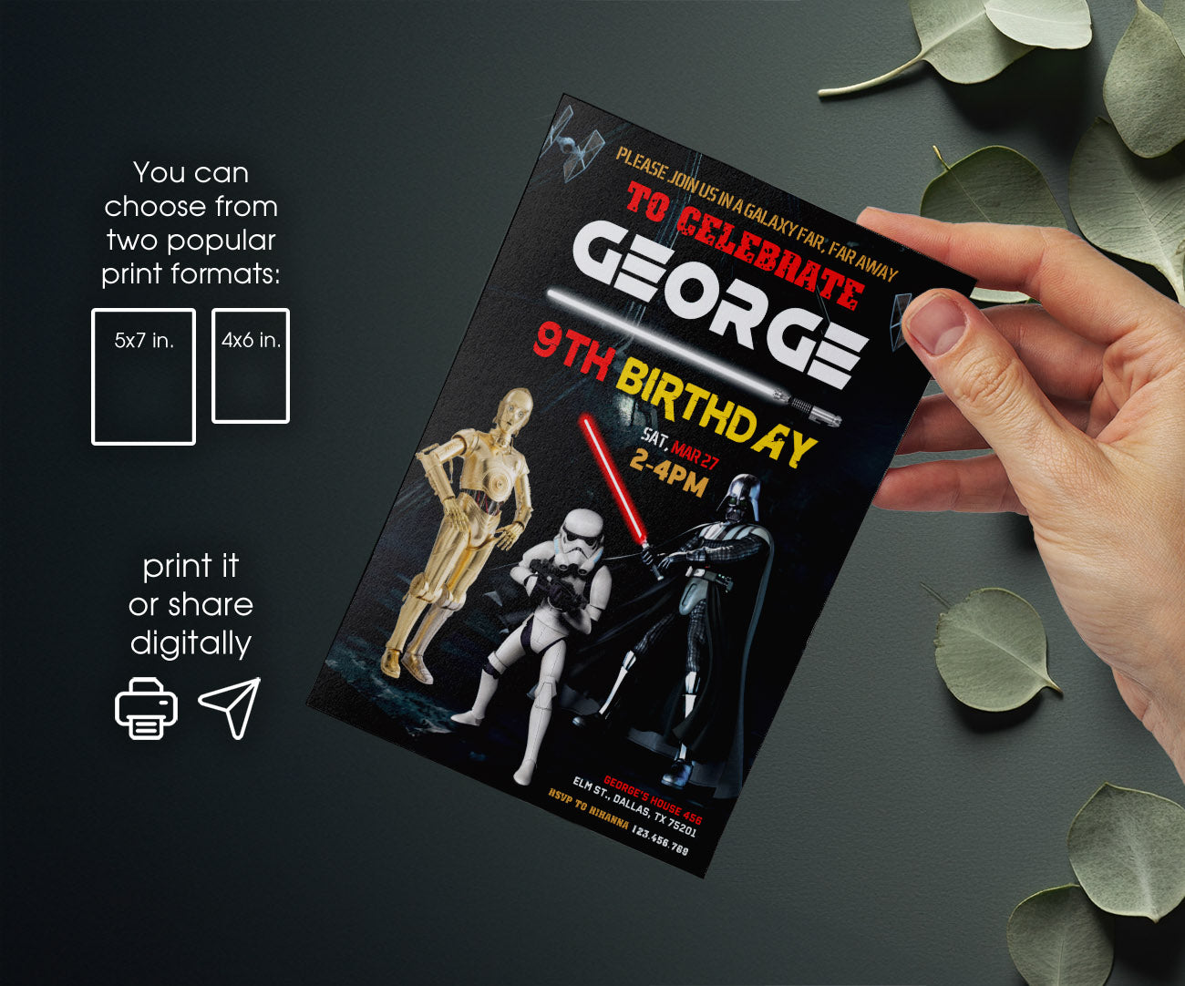 Star Wars Darth Vader customizable invitation template | Share or Print | boy | VY034