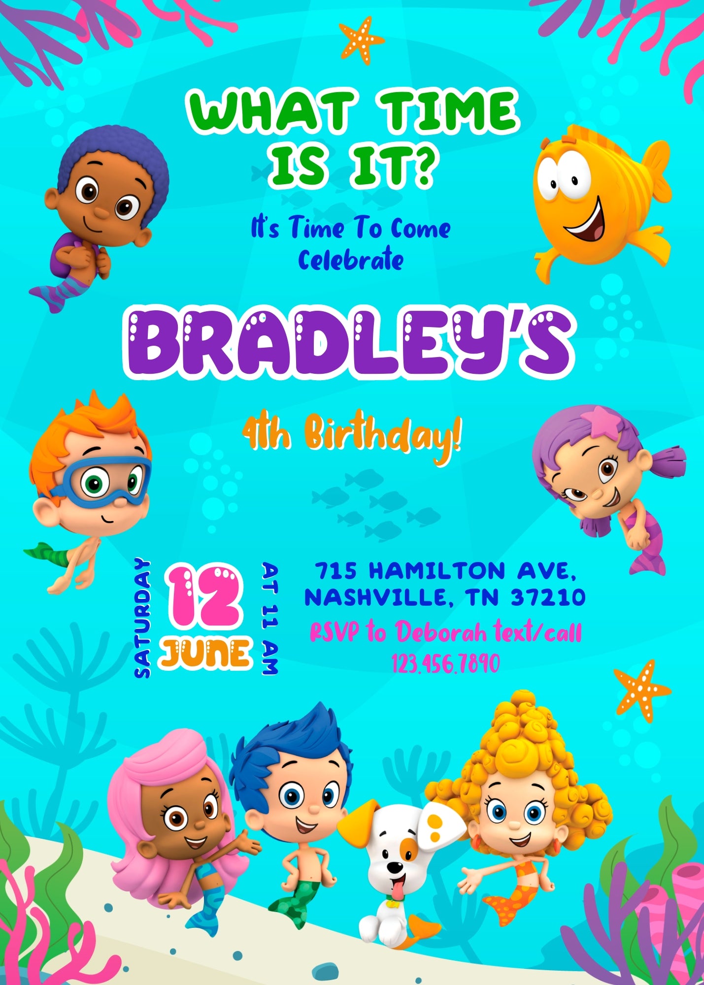 Bubble Guppies Molly Gil customizable invitation template | Share or Print | girl | SZ480