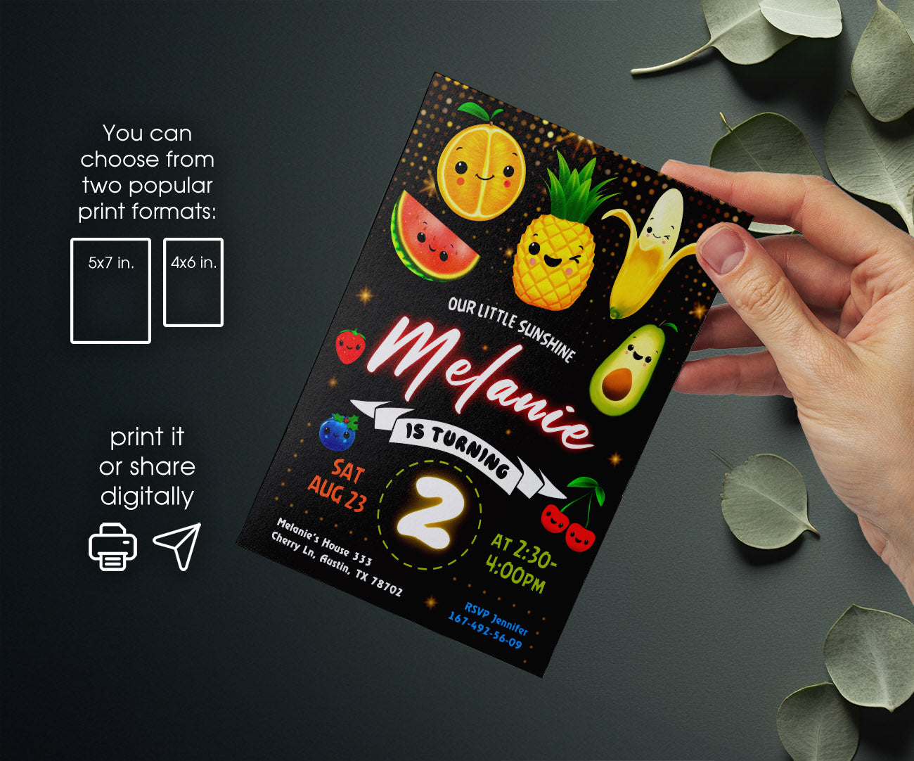 Hey Bear Sensory Dancing Fruits customizable invitation template | Share or Print | GI576