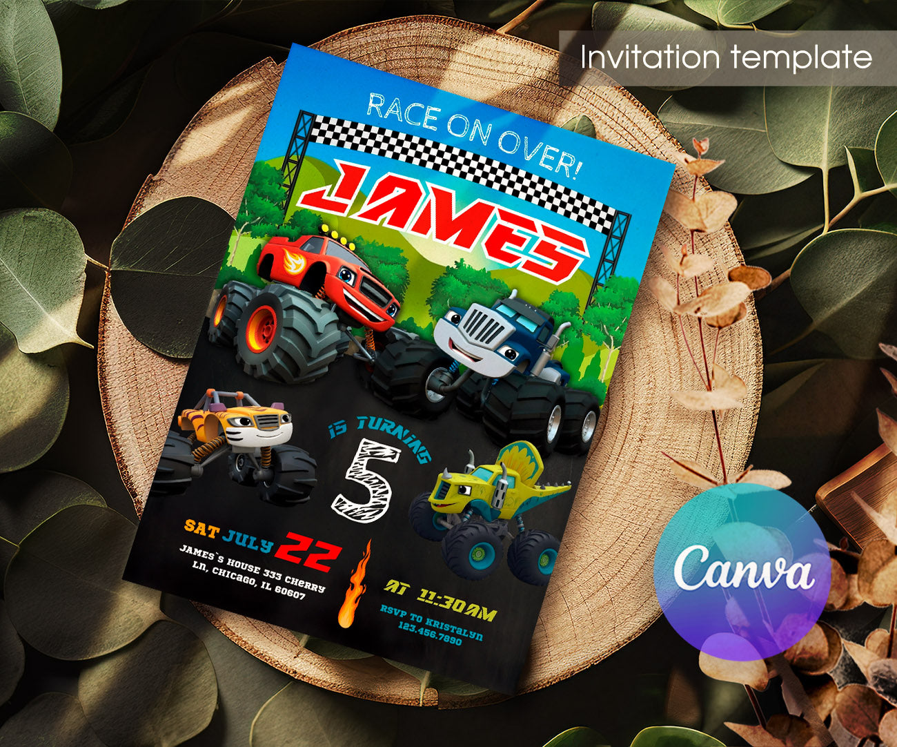 Blaze Monster Machines Trucks customizable invitation template | Share or Print | boy | BK740