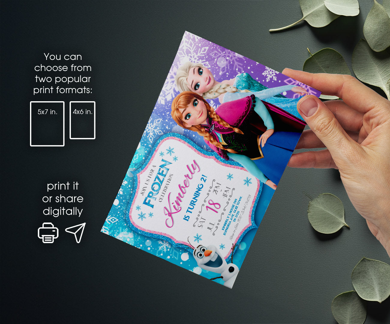 Frozen Elsa customizable invitation template | Share or Print | girl | NL950