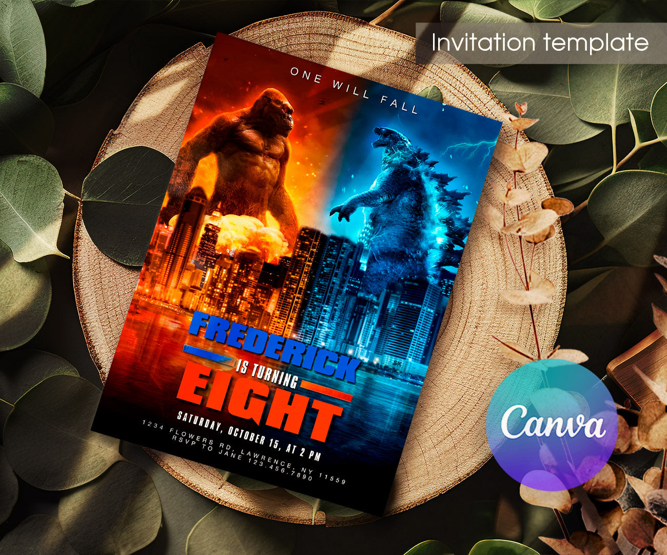 Godzilla X King Kong customizable invitation template | Share or Print | JN253