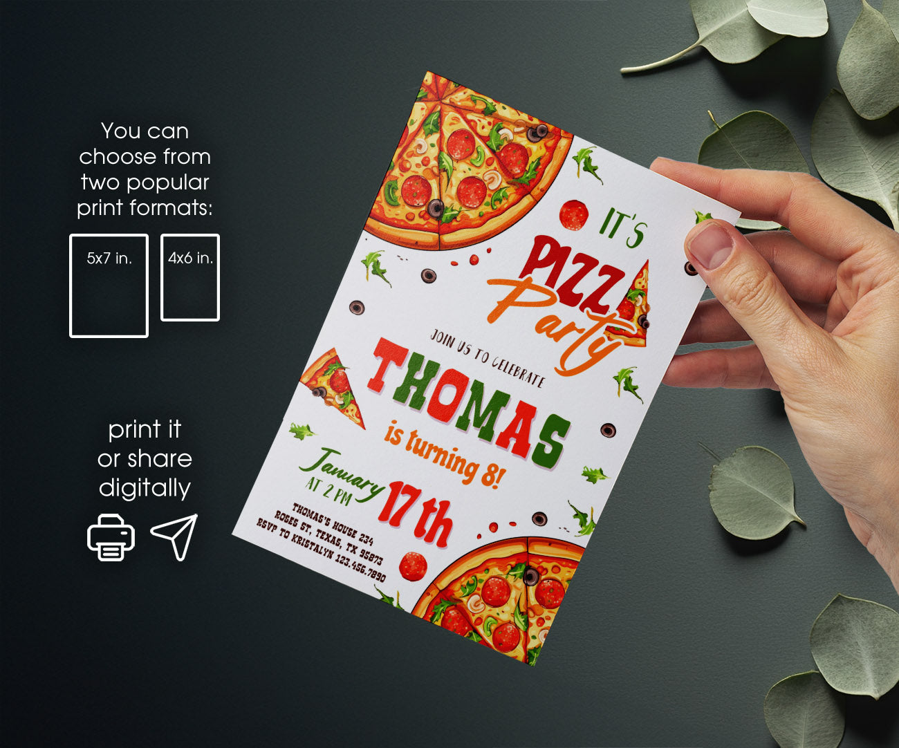 Pizza Party customizable invitation template | Share or Print | UK679