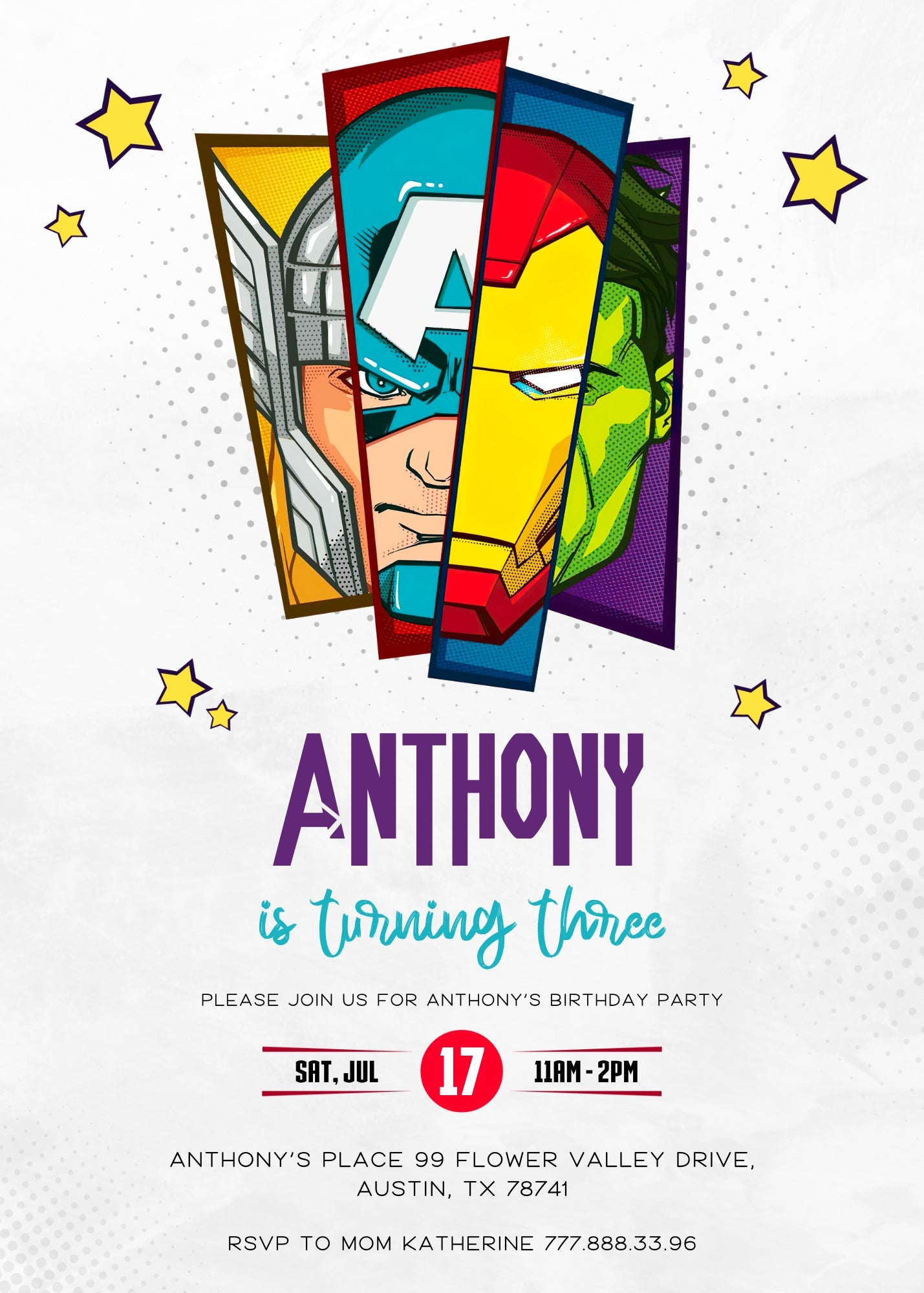 Avengers Marvel Superhero customizable invitation template | Share or Print | boy | HK198