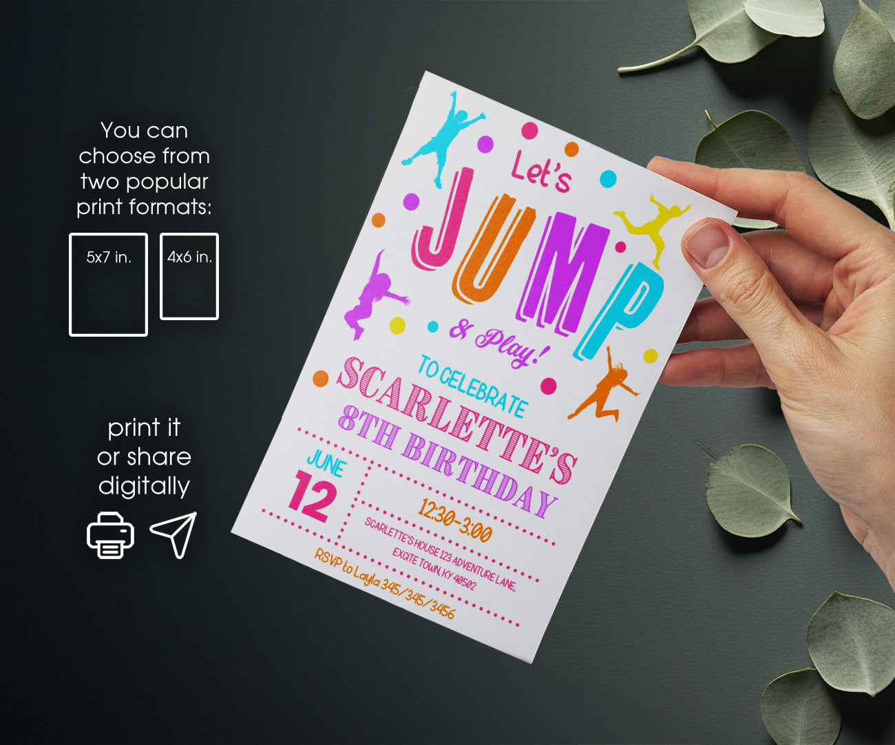 Trampoline Jump Party customizable invitation template | Share or Print | IO383