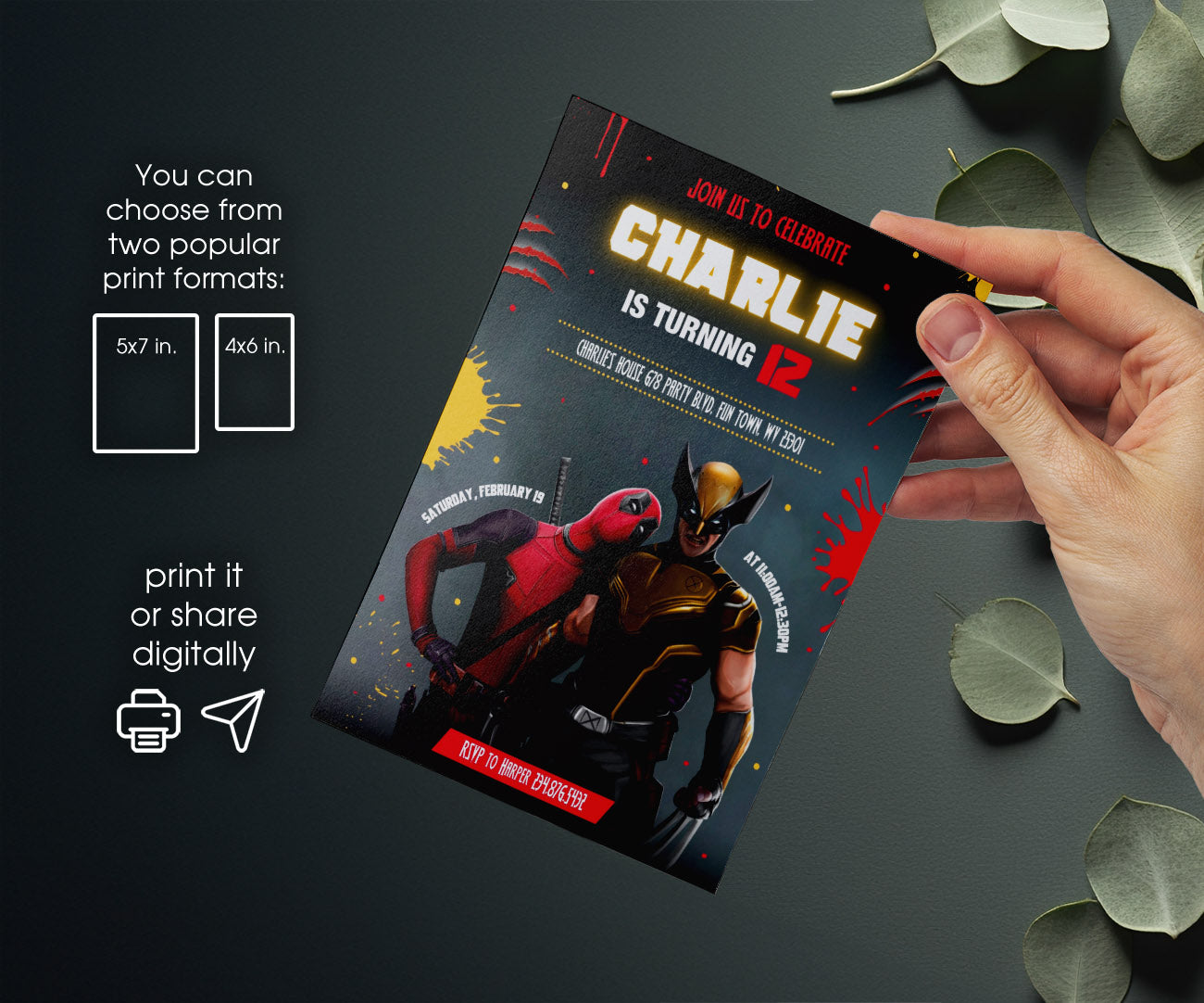 Deadpool Wolverine Marvel customizable invitation template | Share or Print | boy | EK329