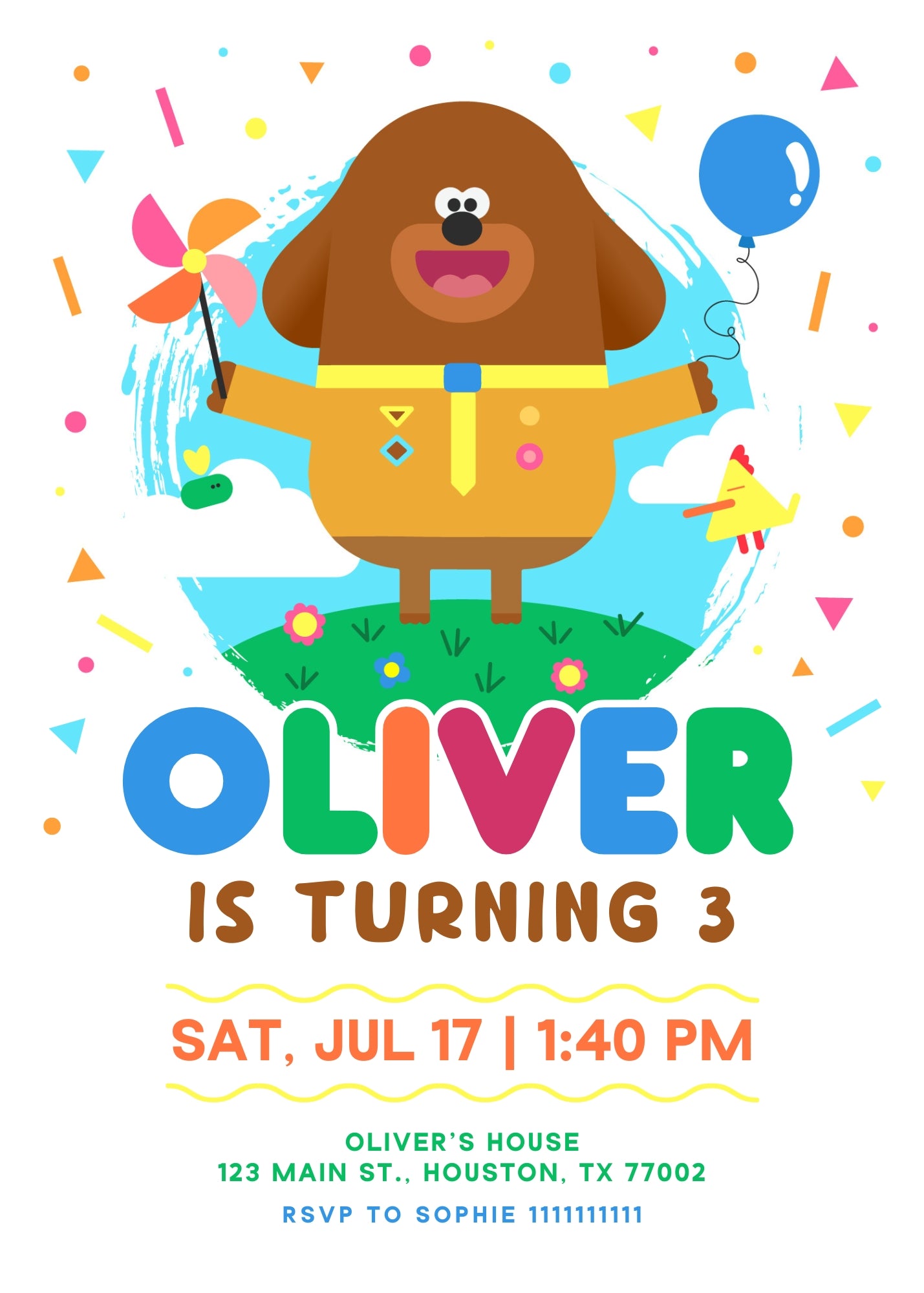 Hey Duggee customizable invitation template | Share or Print | QQ179
