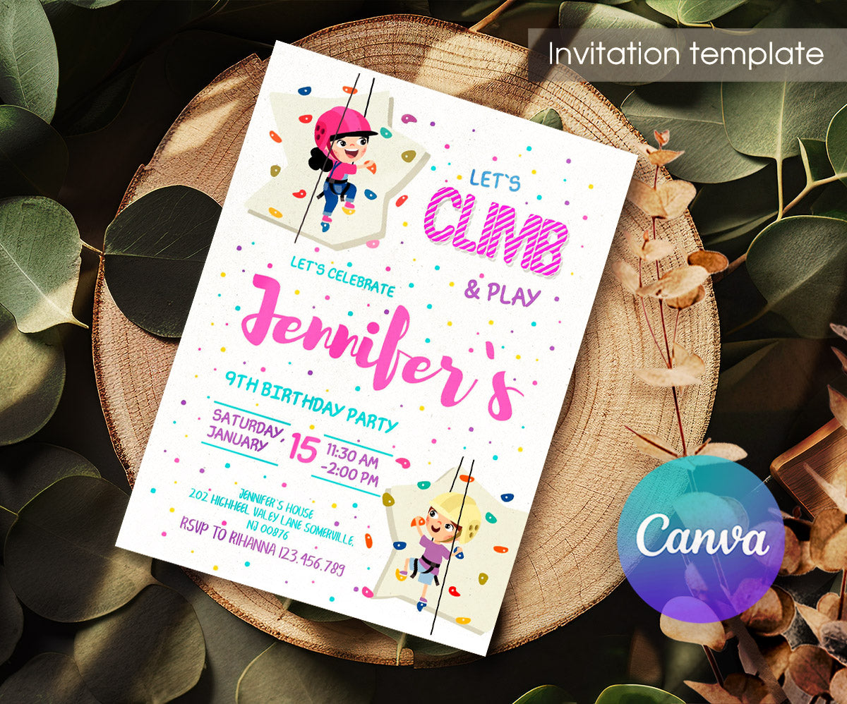 Rock Climbing customizable invitation template | Share or Print | KH743