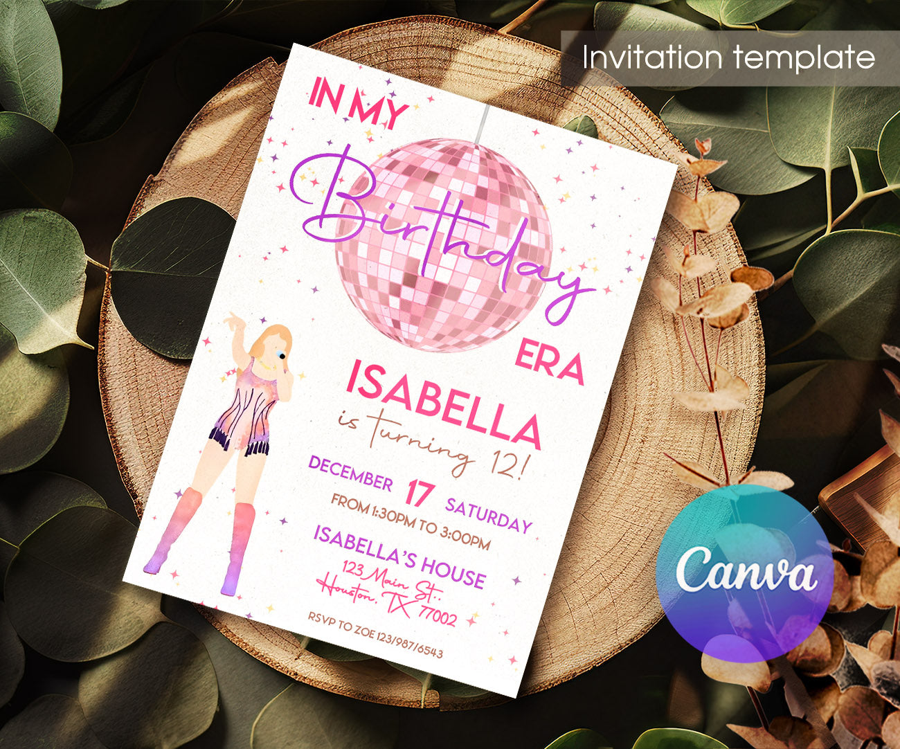Taylor Swift Eras Tour customizable invitation template | Share or Print | girl | TG890