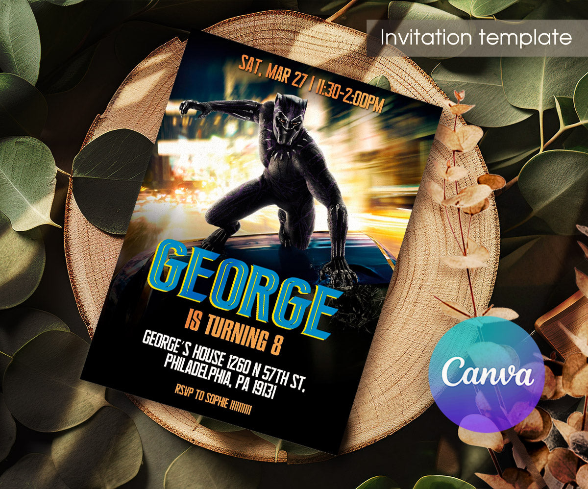 Black Panther Superhero Marvel customizable invitation template | Share or Print | boy | ZV053