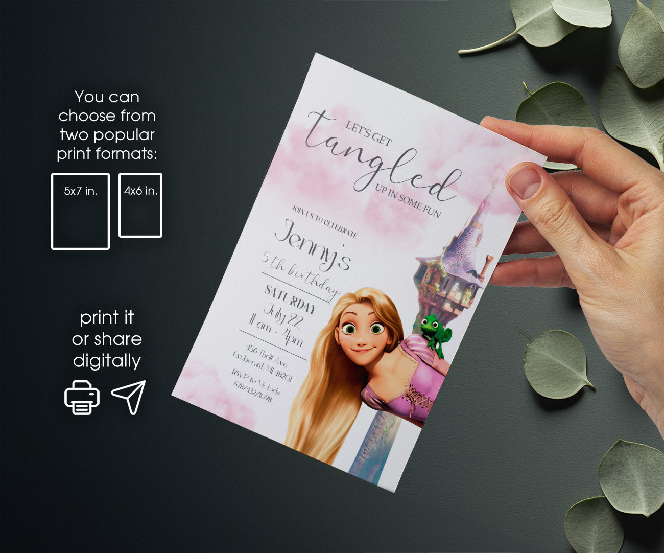 Rapunzel Princess Tangled customizable invitation template | Share or Print | girl | OB569