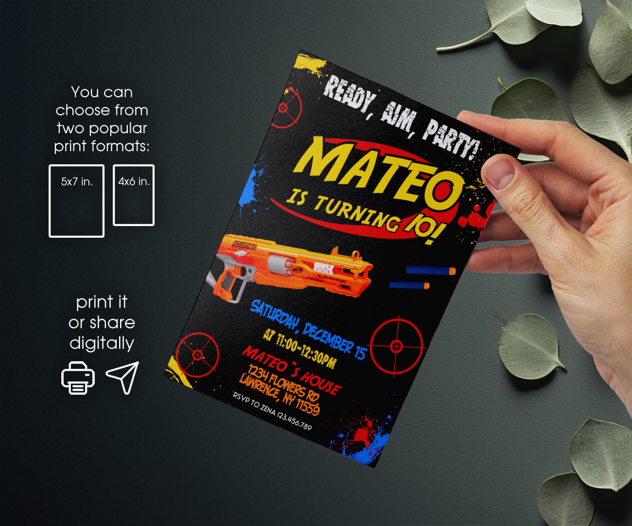 NERF Dart Wars customizable invitation template | Share or Print | boy | CM441