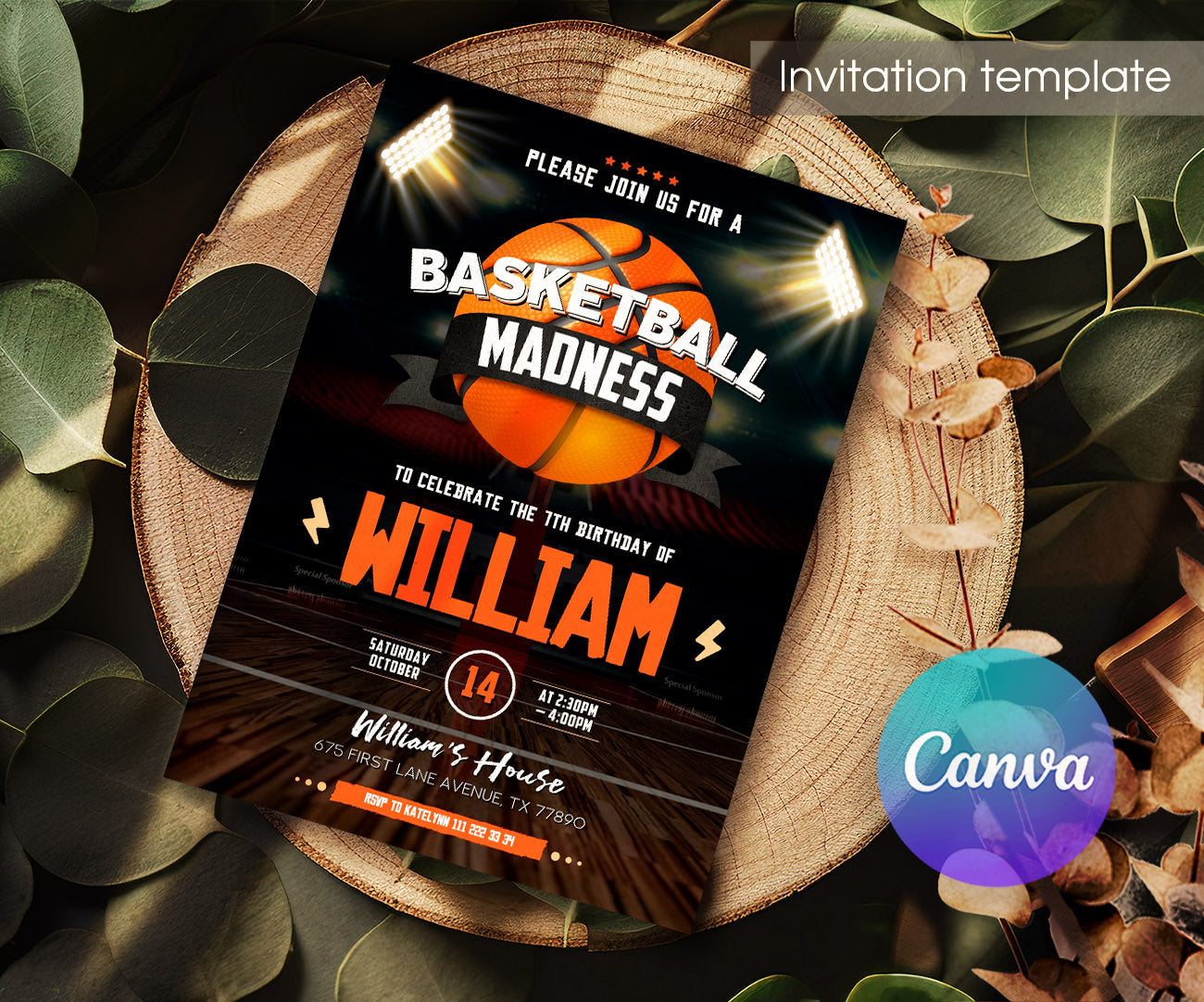 Basketball NBA Slam Dunk customizable invitation template | Share or Print | boy | TH344
