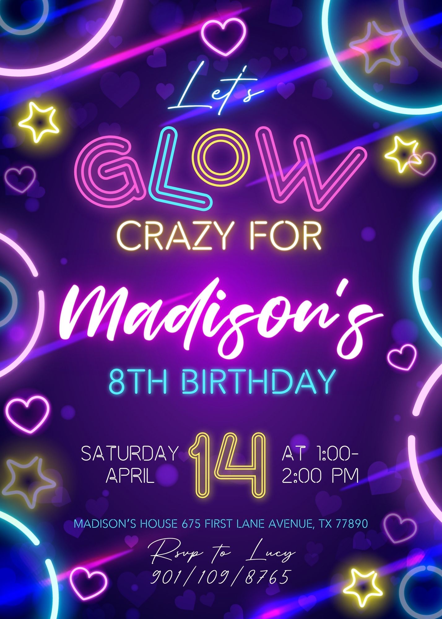 Lets Glow Crazy customizable invitation template | Share or Print | EQ098