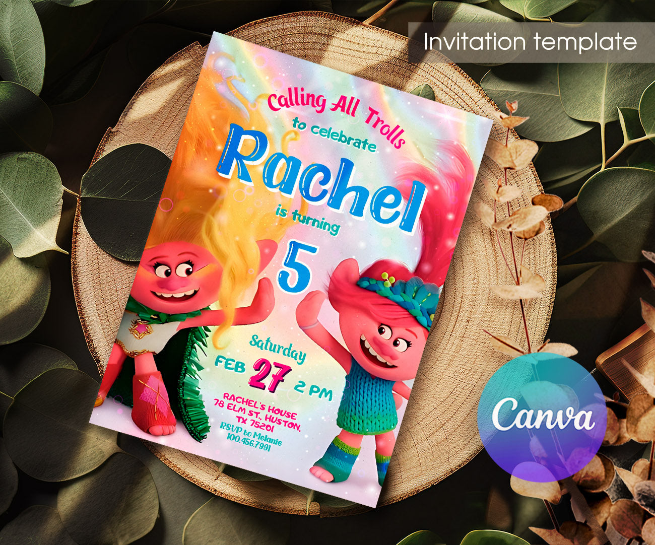Trolls Poppy customizable invitation template | Share or Print | MW328