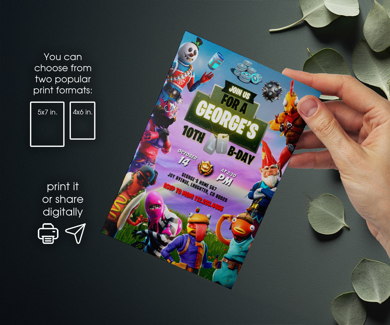Fortnite Gamer customizable invitation template | Share or Print | boy | JW331