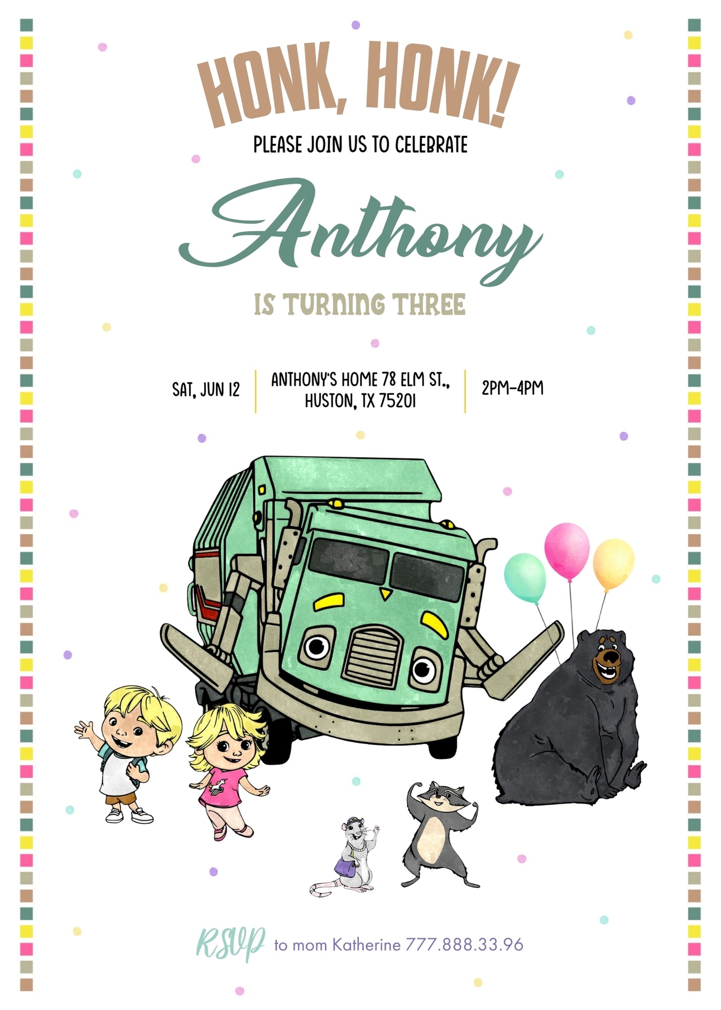 Trash Green Truck customizable invitation template | Share or Print | XK759