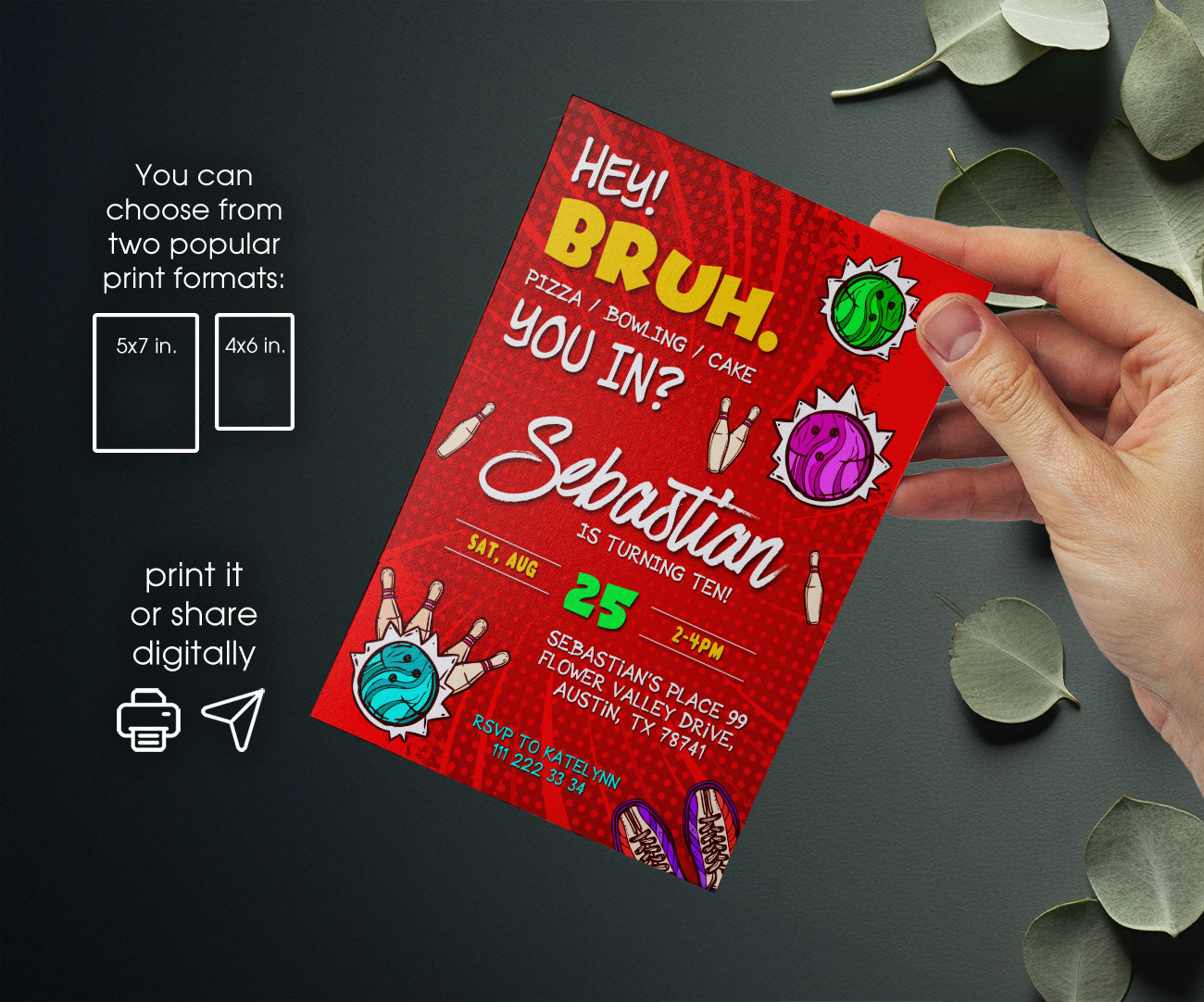 Bruh Bowling customizable invitation template | Share or Print | boy | WO991