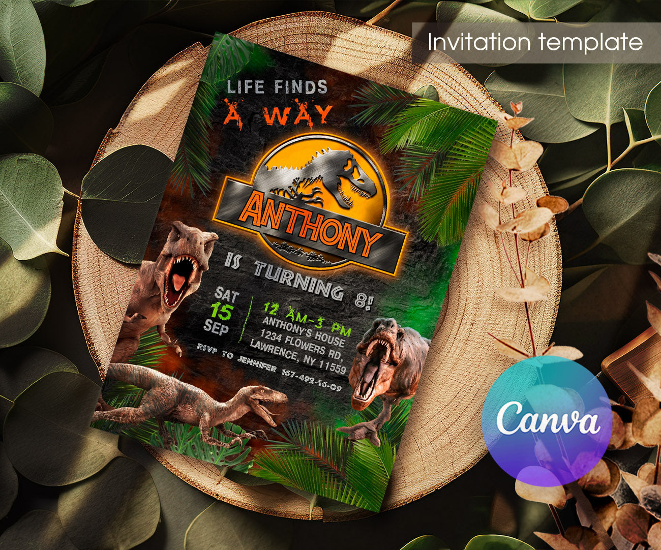 Jurassic World Dinosaur customizable invitation template | Share or Print | FT675