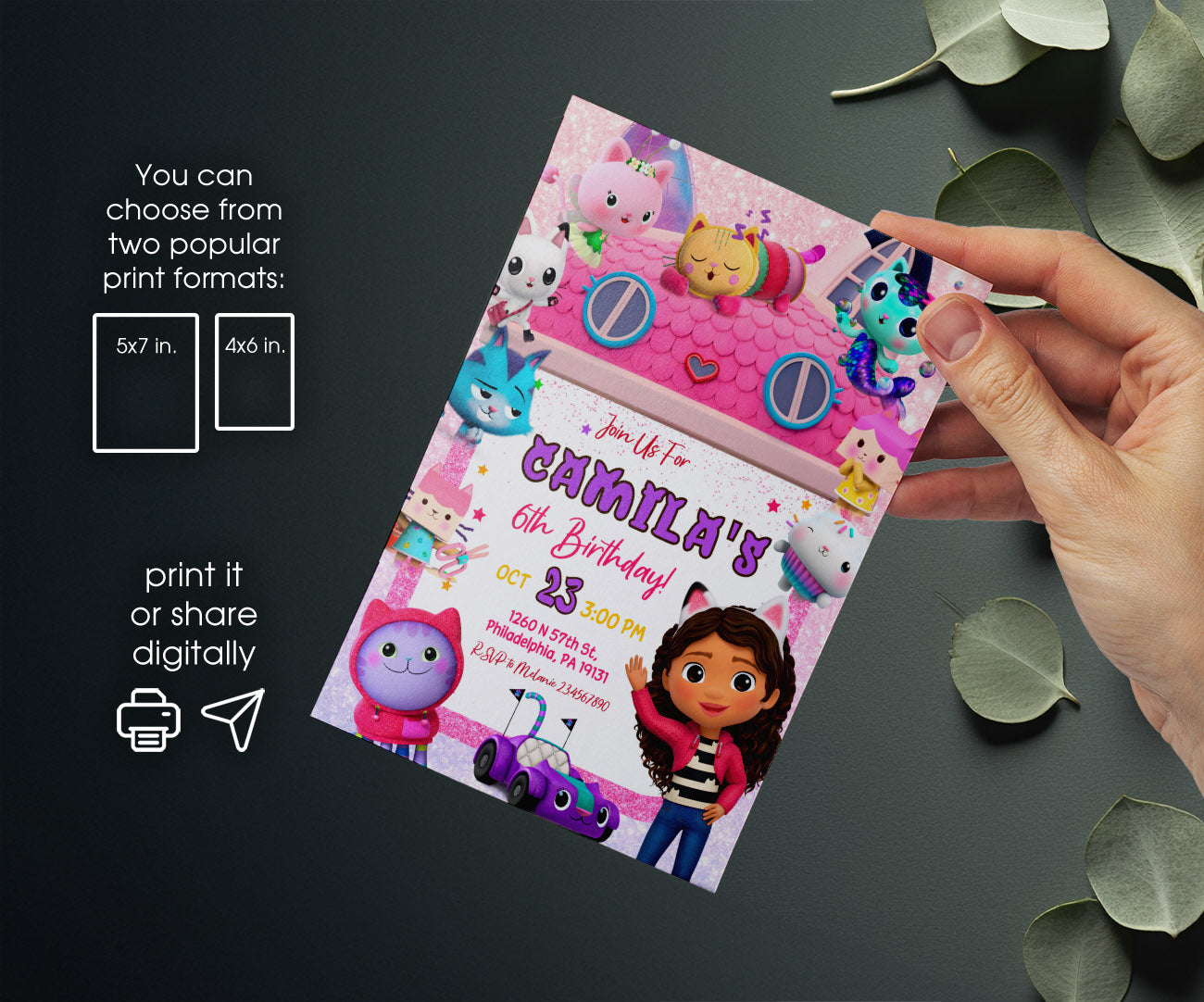 Gabby's Dollhouse Kitten customizable invitation template | Share or Print | girl | ZT644