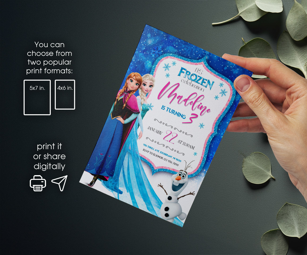 Frozen Elsa customizable invitation template | Share or Print | girl | GV140