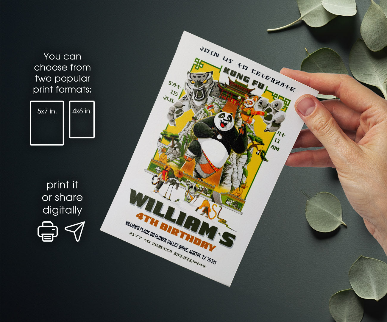 Kung Fu Panda Po customizable invitation template | Share or Print | RY796
